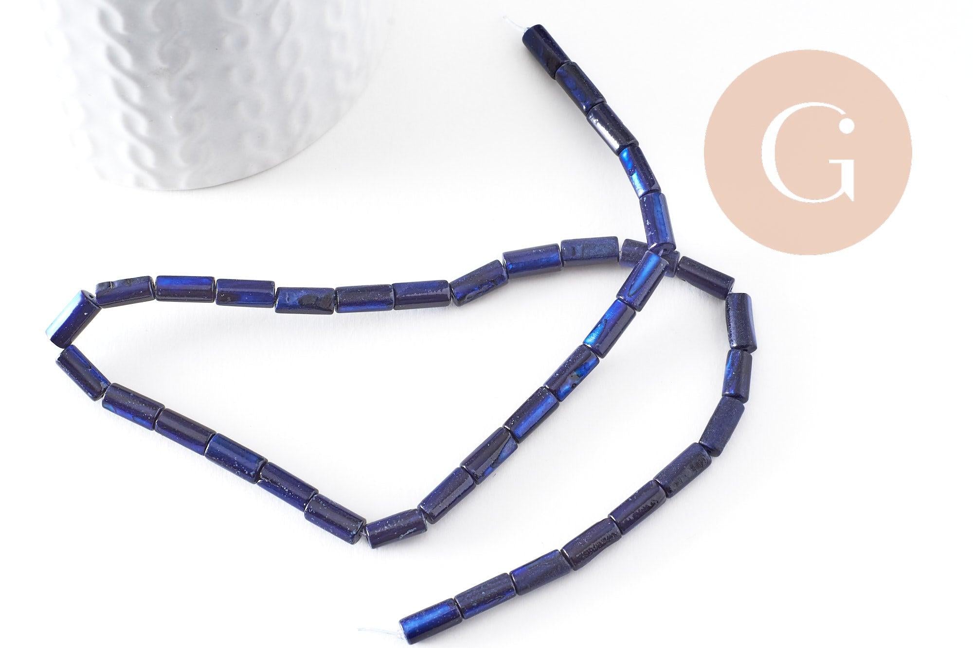 Gingerlily G9973 perles tube nacre bleue 10mm fil 36cm