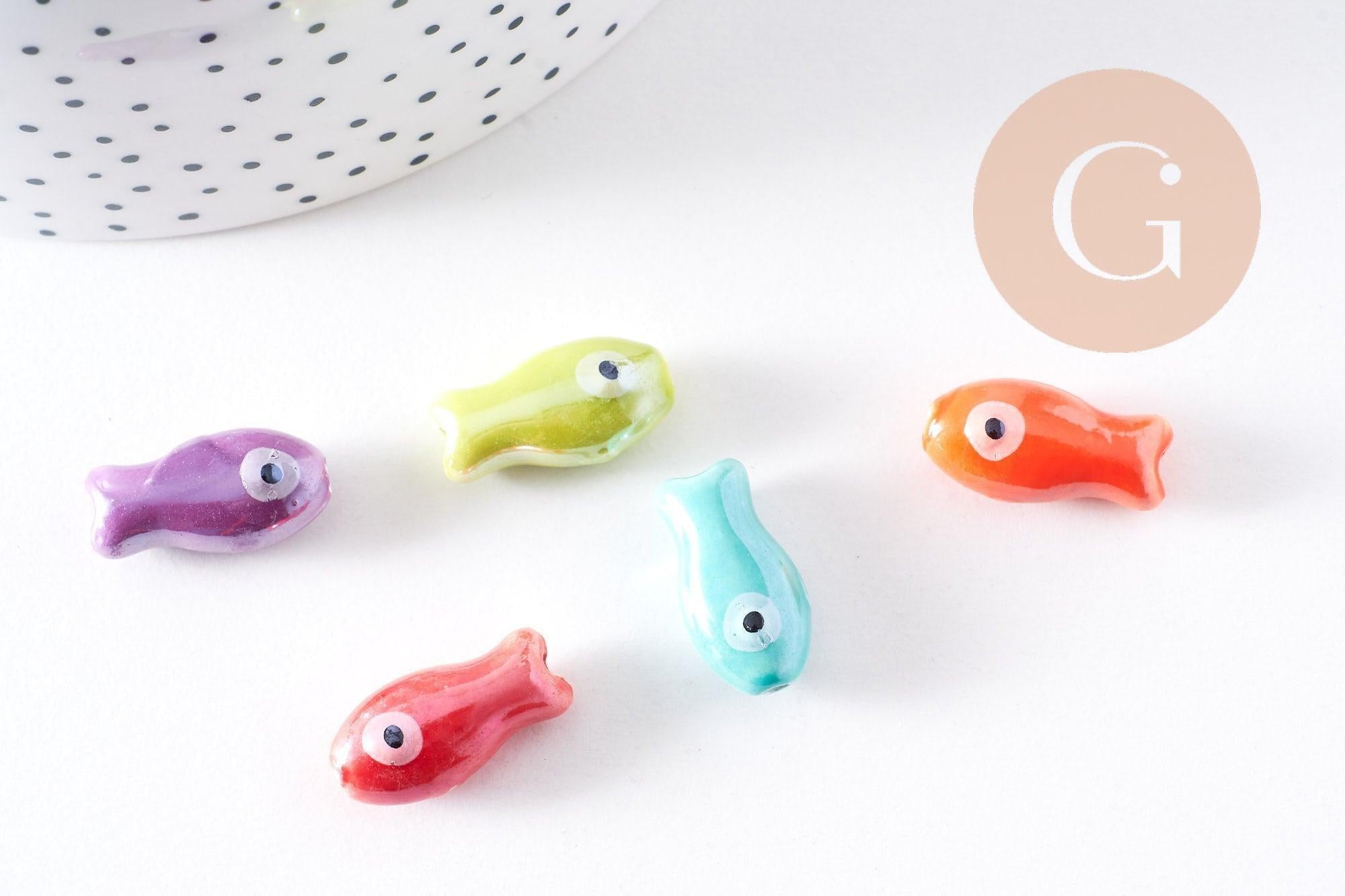 Gingerlily Perles poisson porcelaine 19,5mm multicolore x5