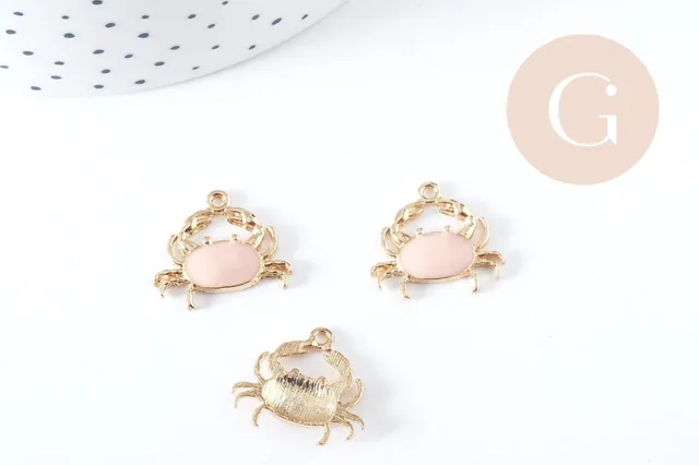 Gingerlily Pendentifs crabe zamac doré émail rose 15mm x1