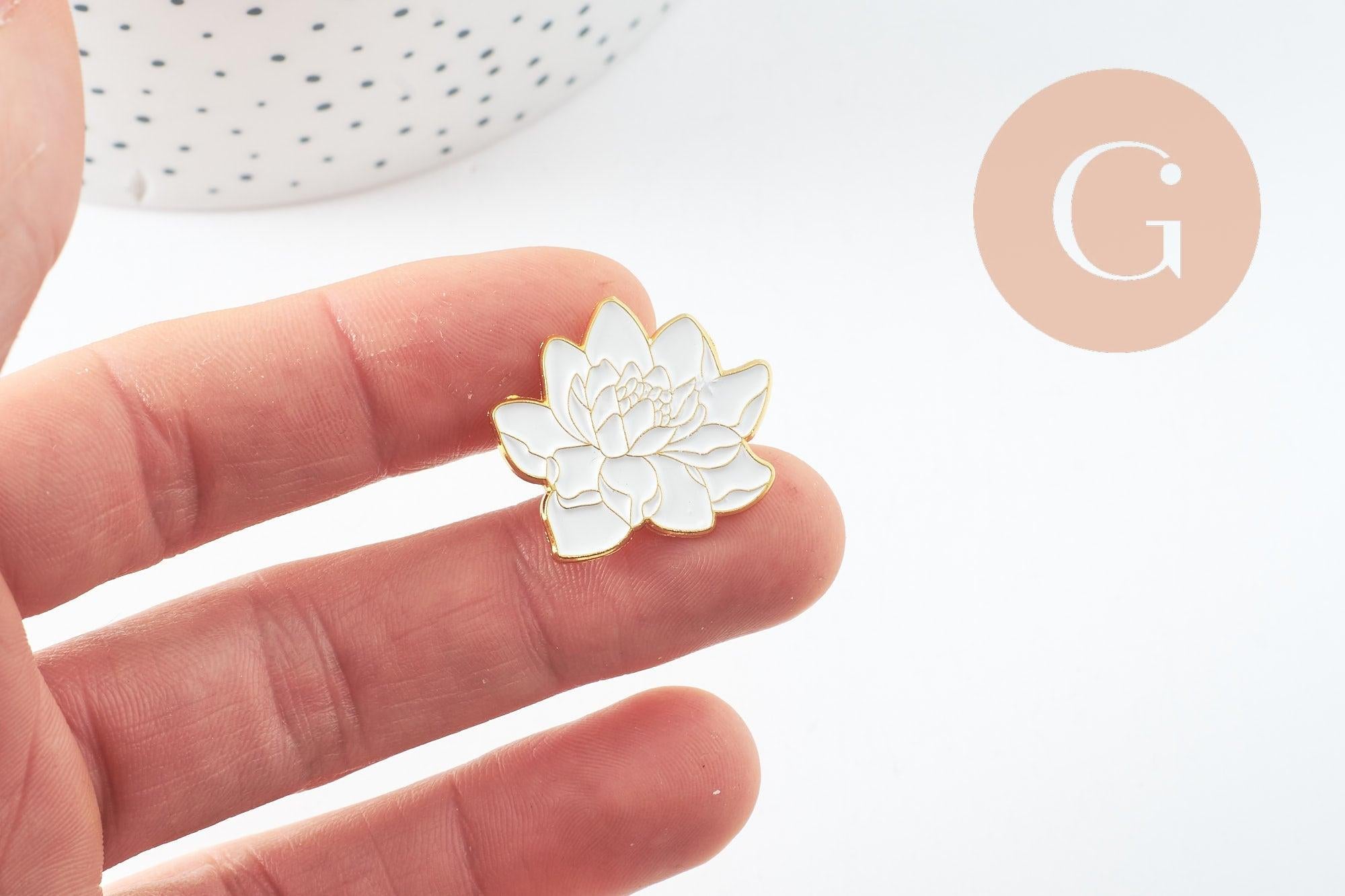 Gingerlily Broches G9744 pins lotus blanc doré 25 mm