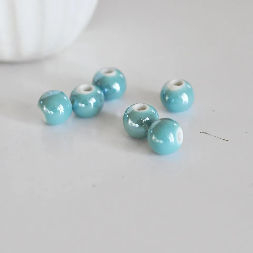 Gingerlily perles porcelaine G528 turquoise irisé 10mm lot 5