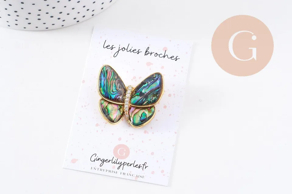 Gingerlily Broches et pin's papillon broche nacre noire 36 mm x1