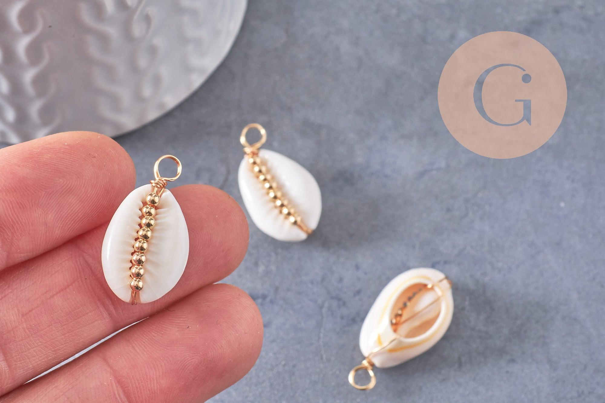 Gingerlily Perles pour bijoux DIY pendentif cauri blanc x2 24-30mm
