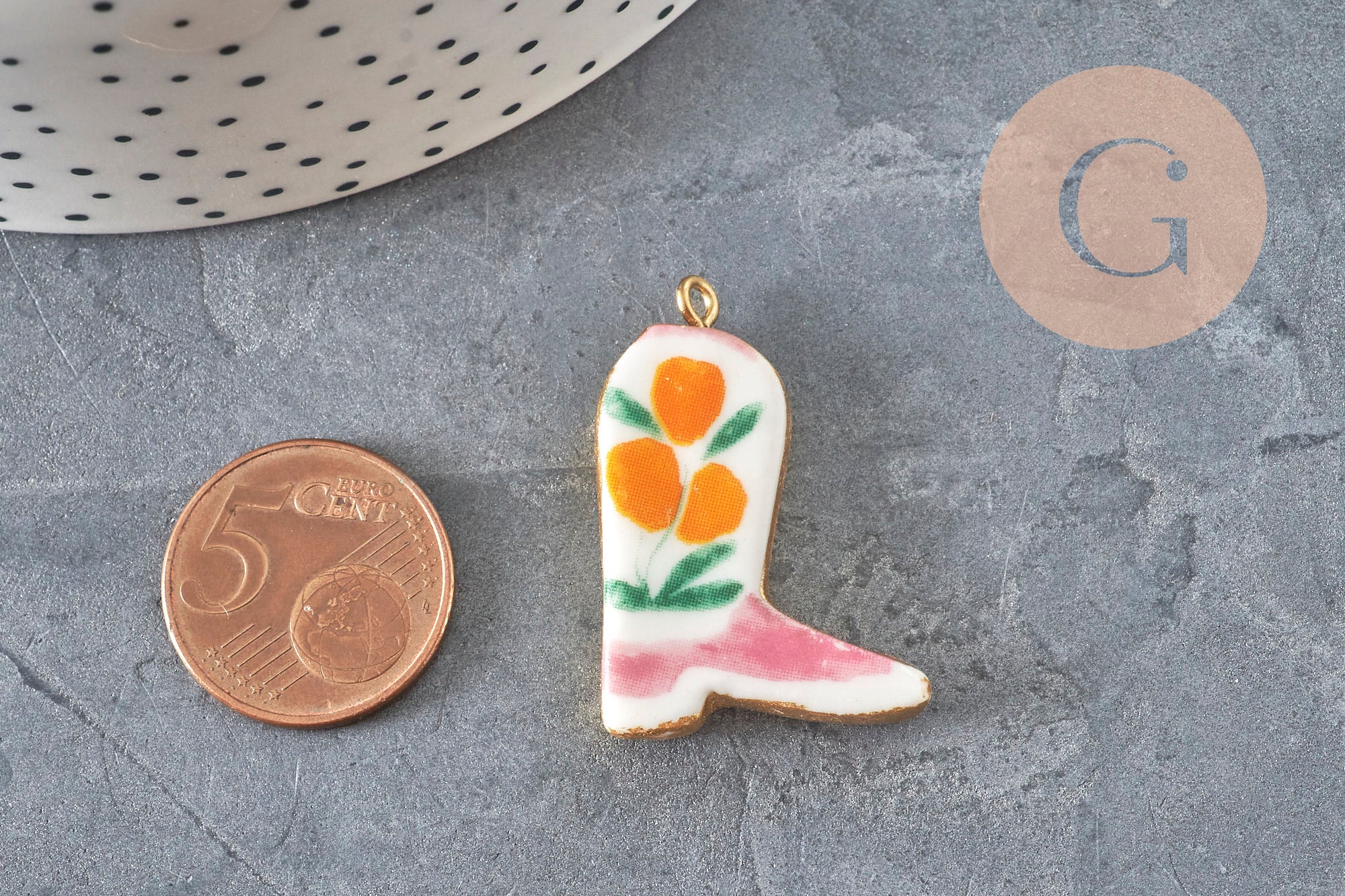 Gingerlily Pendentif botte cow-boy fleurs acier doré 33mm G11244