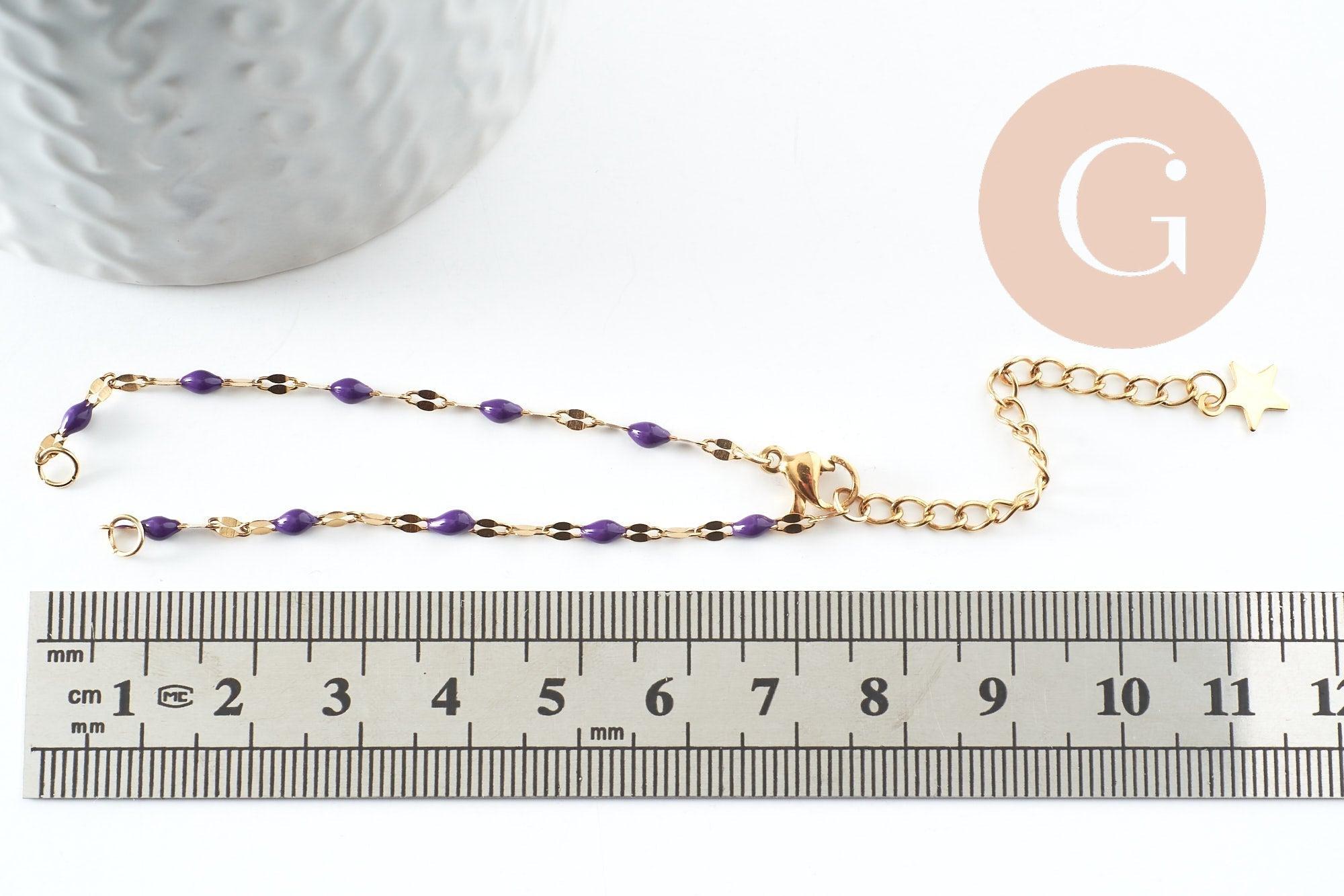 Gingerlily Base bracelet chaîne acier doré résine violette 16,2cm