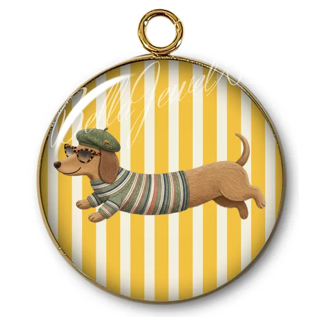 ARTSHOP Intemporel pendentif teckel rayures plaqué or x1