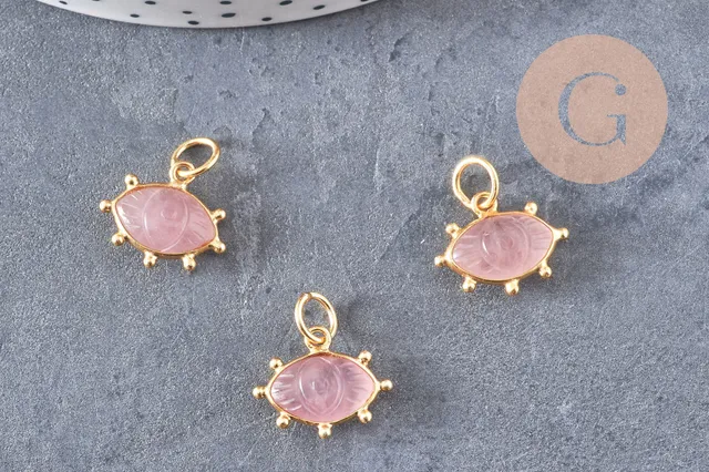 Gingerlily Pendentifs oeil quartz rose argent 925 doré 18K 15mm