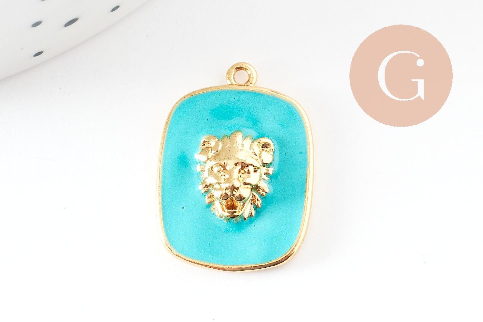 Gingerlily Perles pendentif médaille lion émail doré 21,5mm x1