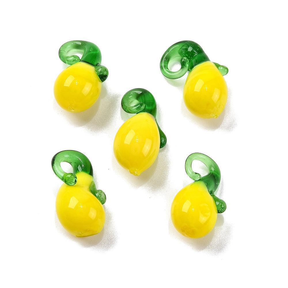 Gingerlily pendentif citron jaune verre artisanal 19mm x2