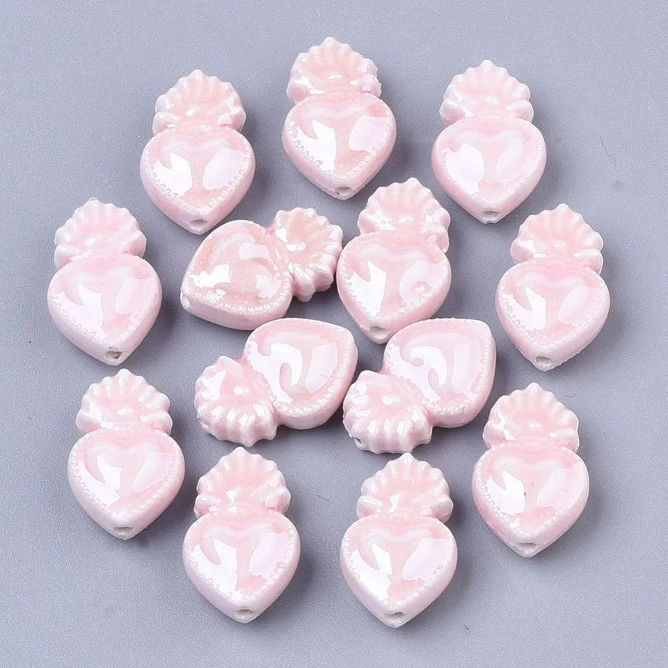 Gingerlily Perles pour bijoux DIY cœur G4587 porcelaine rose 16mm x20