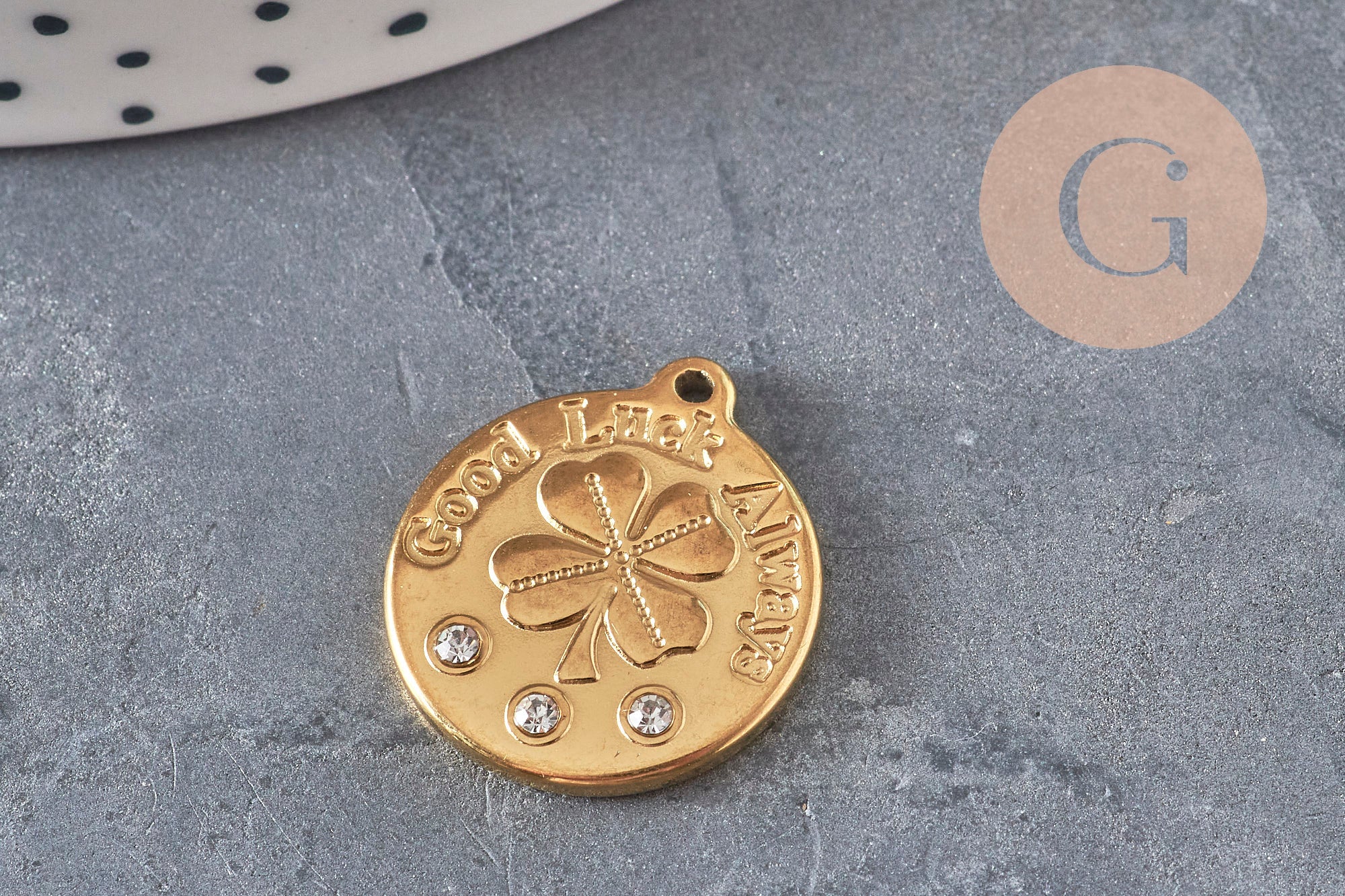 Gingerlily Pendentifs Médaille trèfle zircons doré 20mm x1