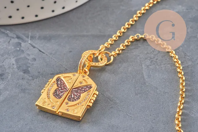 Gingerlily Collier locket lune étoiles acier doré x1