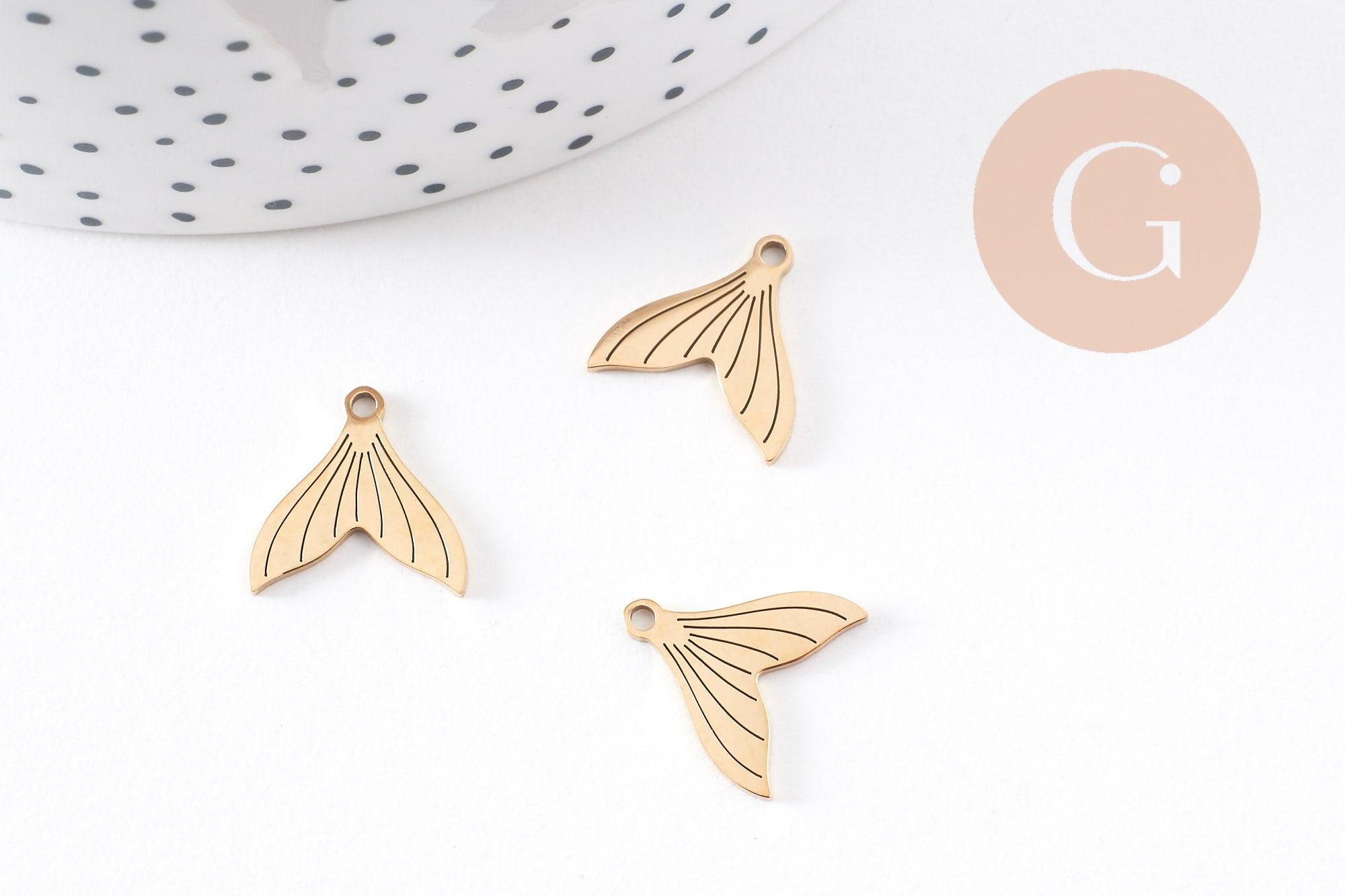 Gingerlily Pendentifs pour bijoux DIY G10223 queue poisson doré 14mm x2