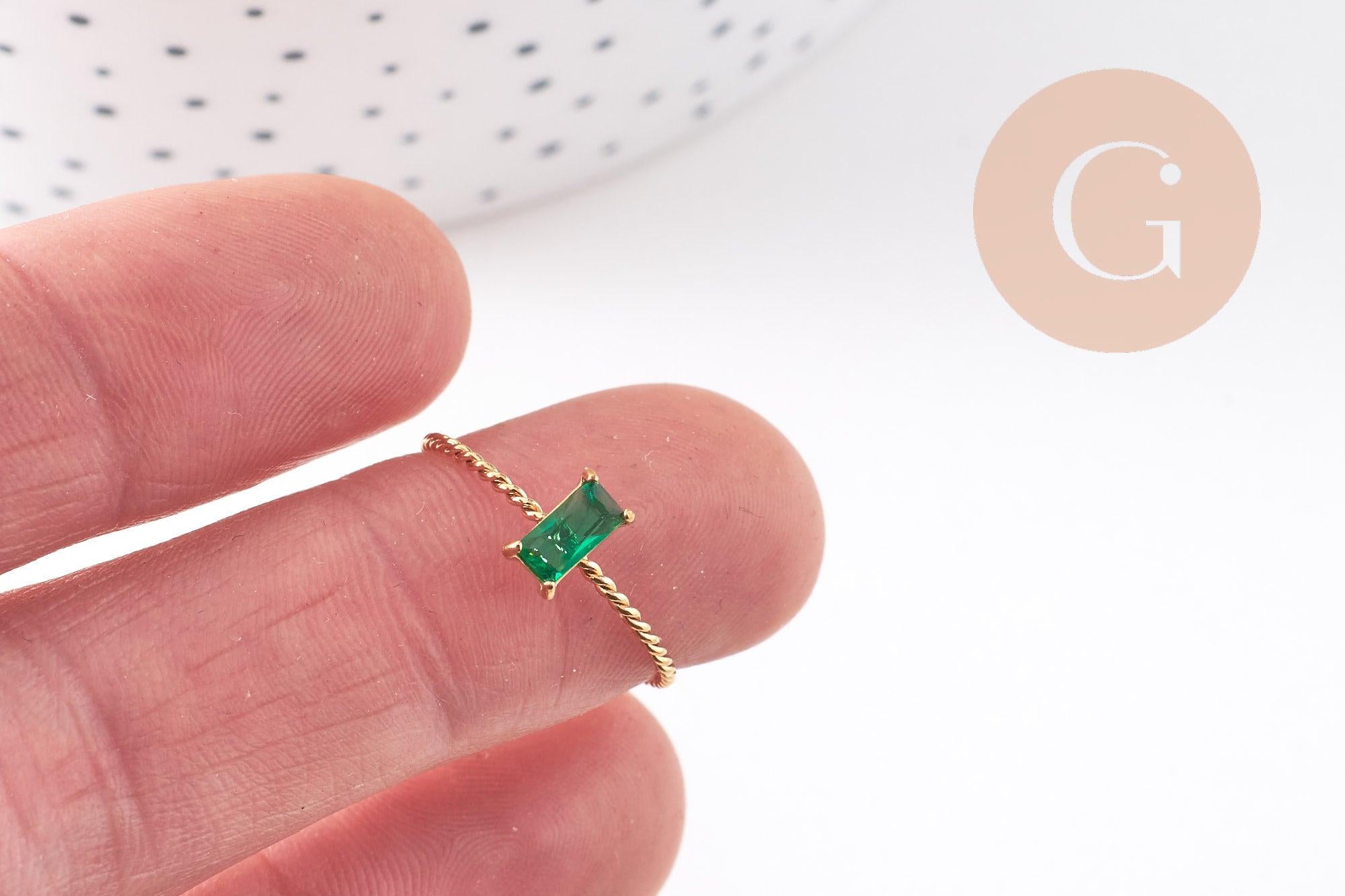 Gingerlily Solitaire zircon vert bague acier doré réglable