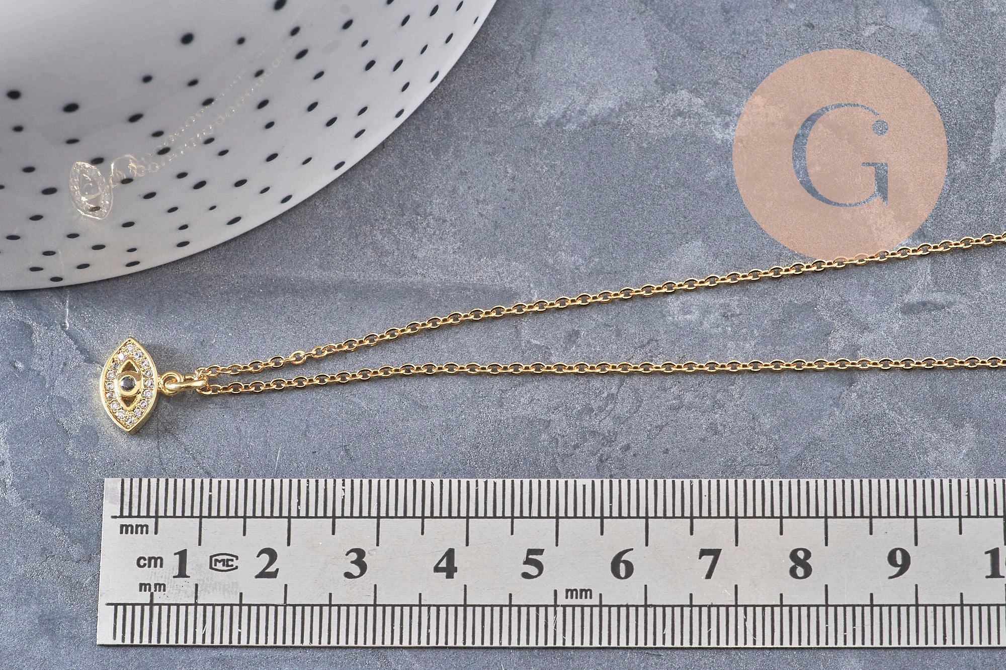 Gingerlily collier chaîne G6745 acier doré œil zircon 45cm