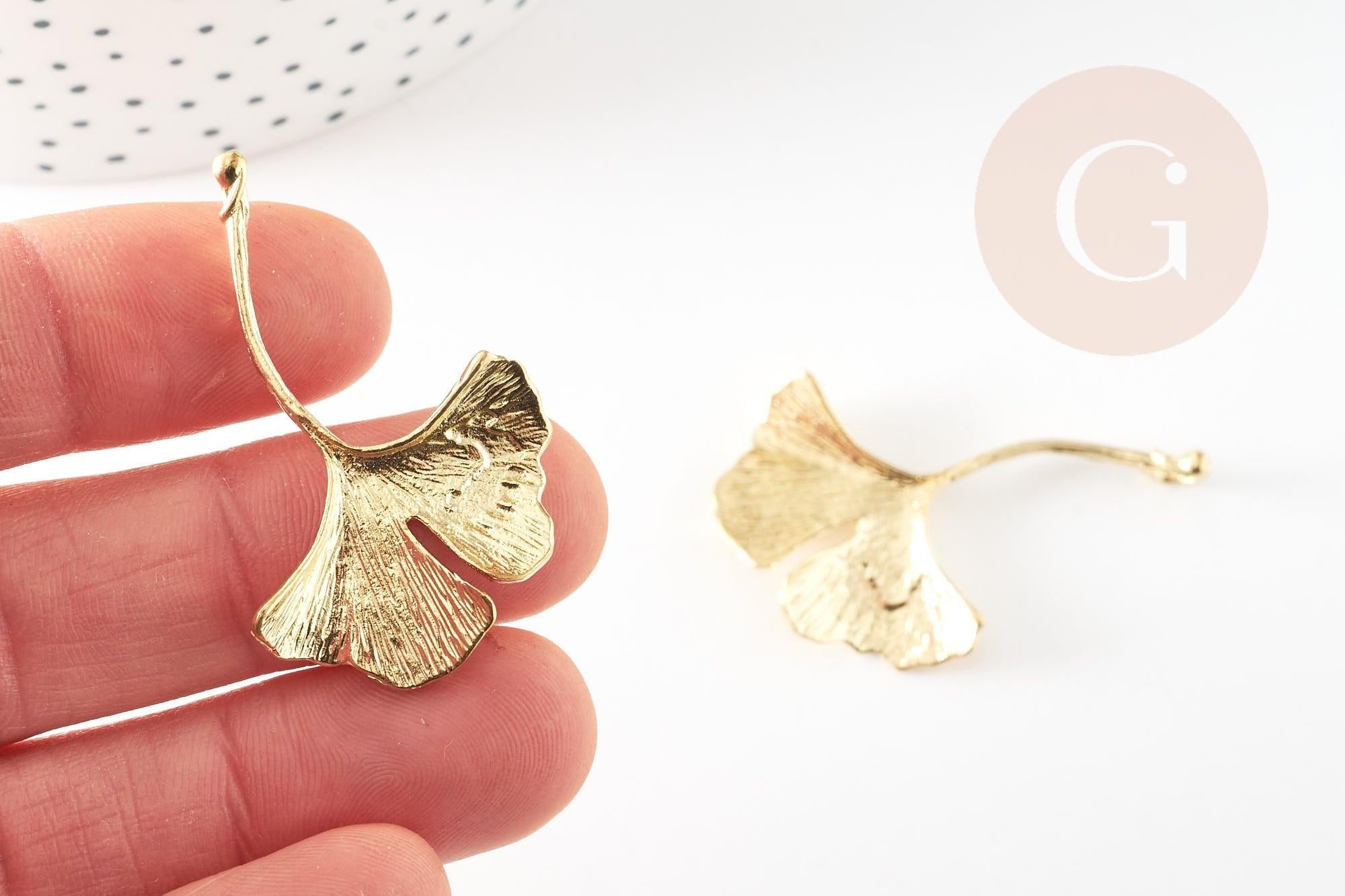 Gingerlily Pendentifs G9266 pendentif feuille ginkgo laiton brut 43mm
