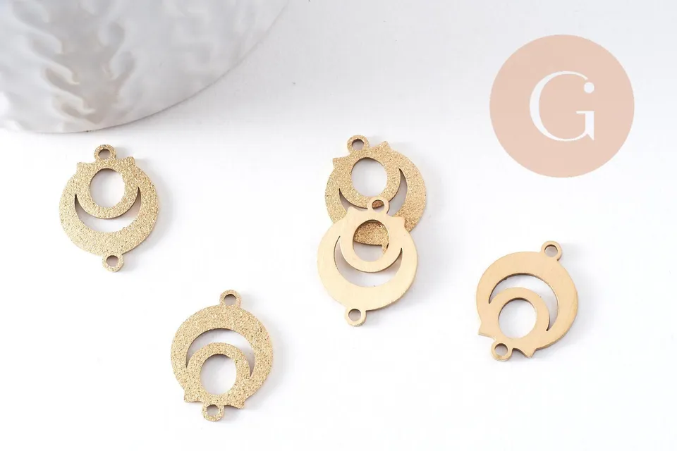 Gingerlily Pendentifs connecteur rond acier doré 19mm x2