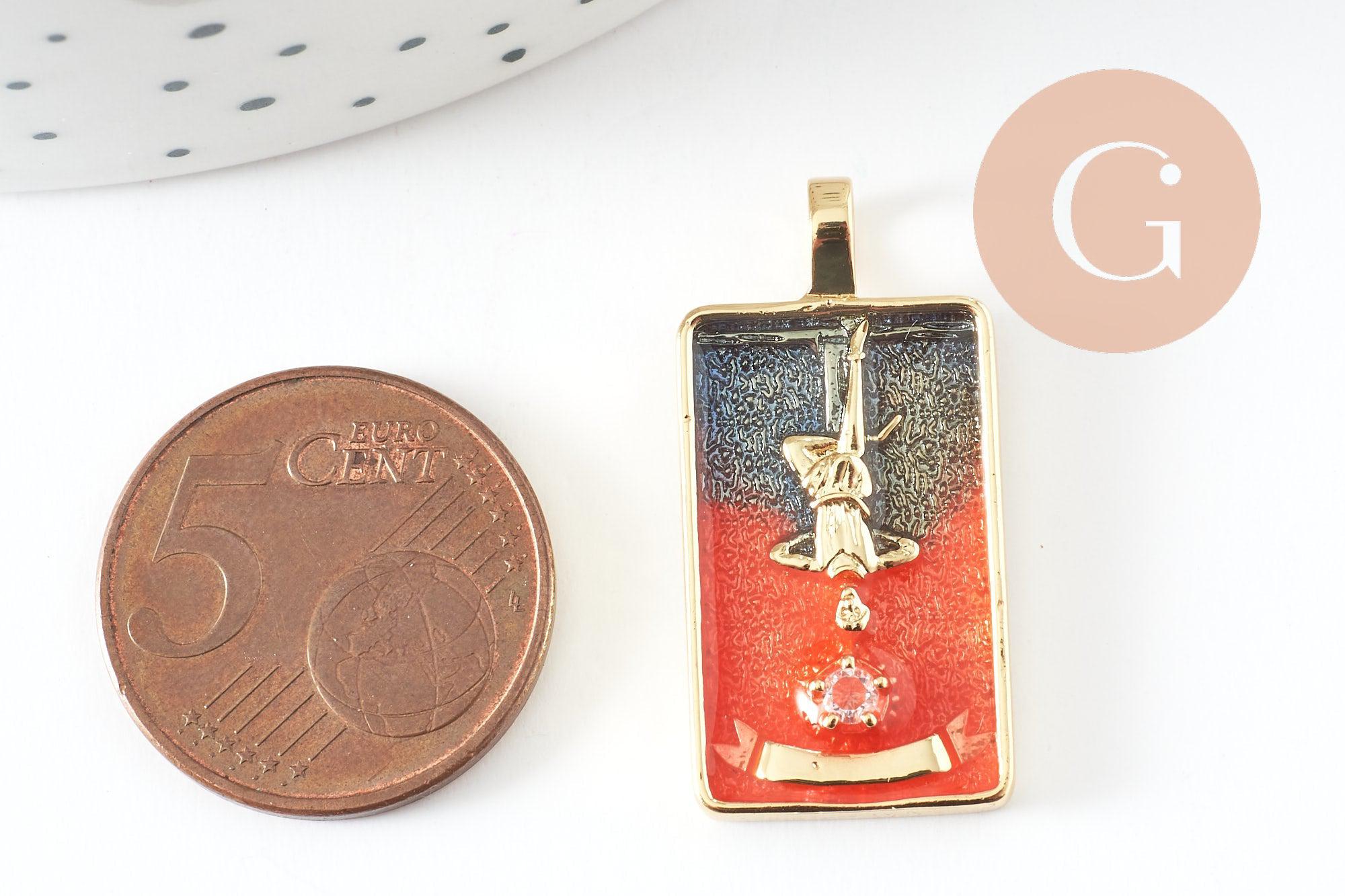Gingerlily pendentif tarot Le Pendu laiton doré 30mm émaillé zircon
