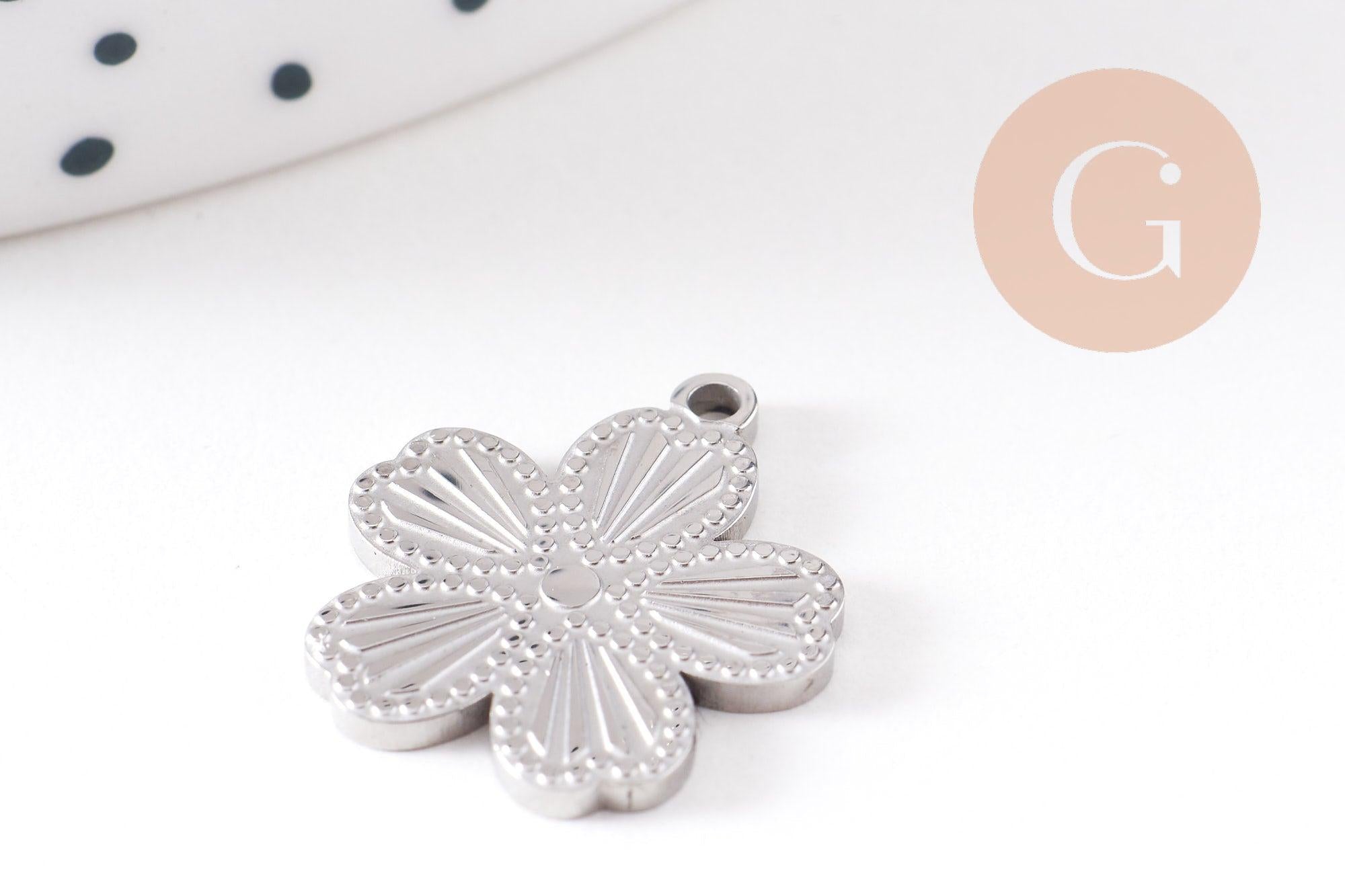 Gingerlily G10480 pendentif médaille fleur acier platine 17,5 mm