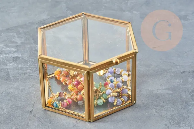 Gingerlily boîte hexagone G5083 boîte verre laiton 111mm
