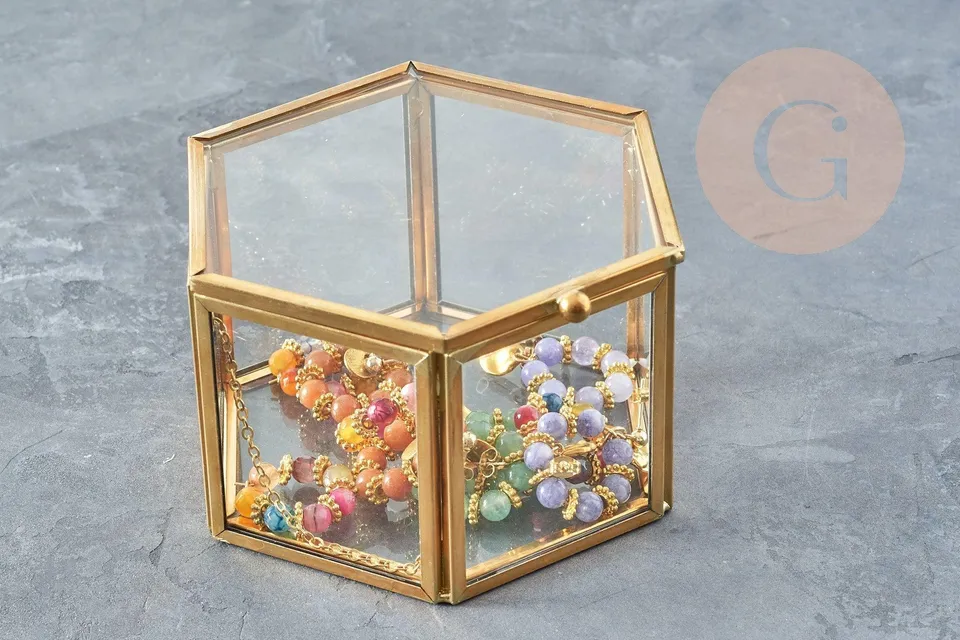 Gingerlily boîte hexagone G5083 boîte verre laiton 111mm