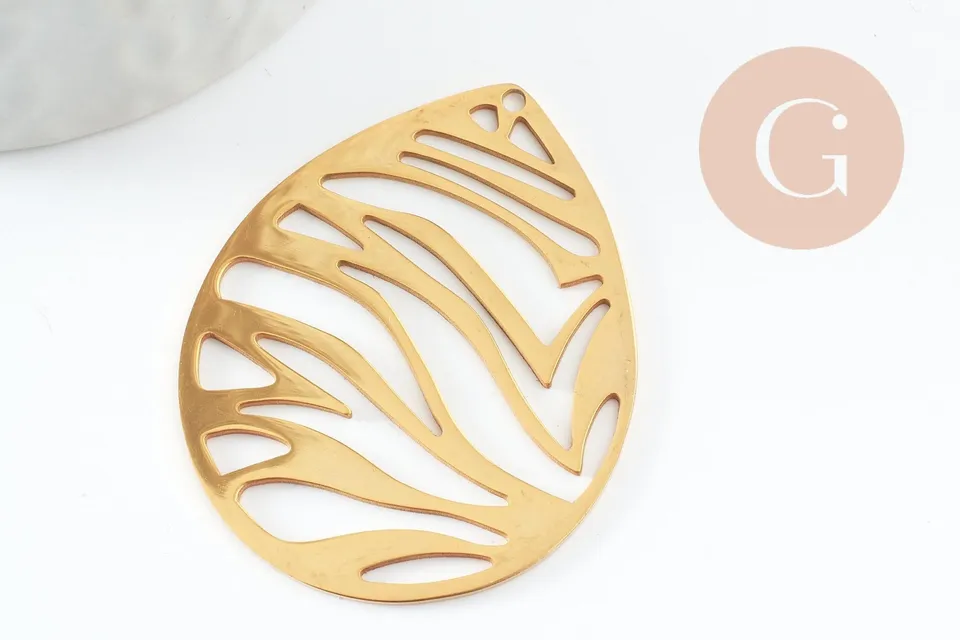 Gingerlily Pendentifs G9520 goutte zèbre dorée 45mm x1