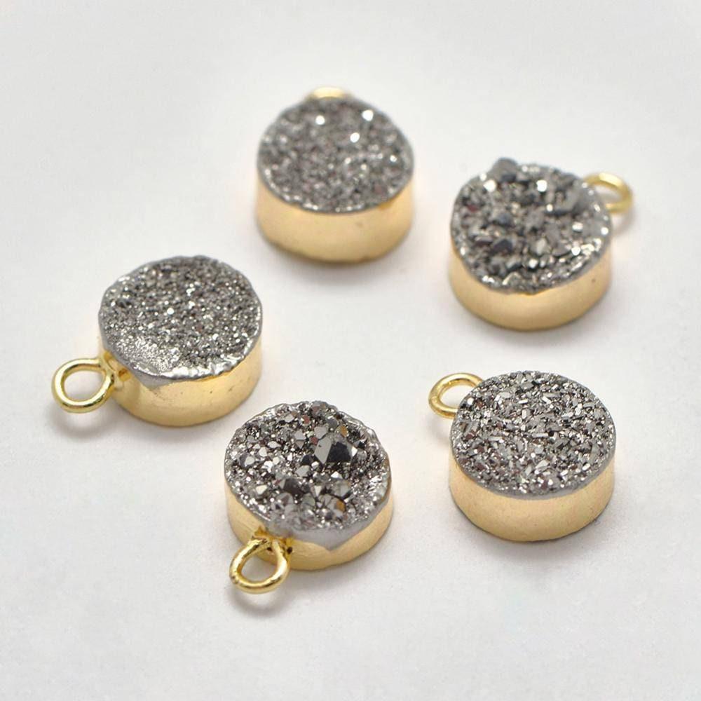 Gingerlily Pendentifs DIY Agate druzy pendentif gris 11mm doré