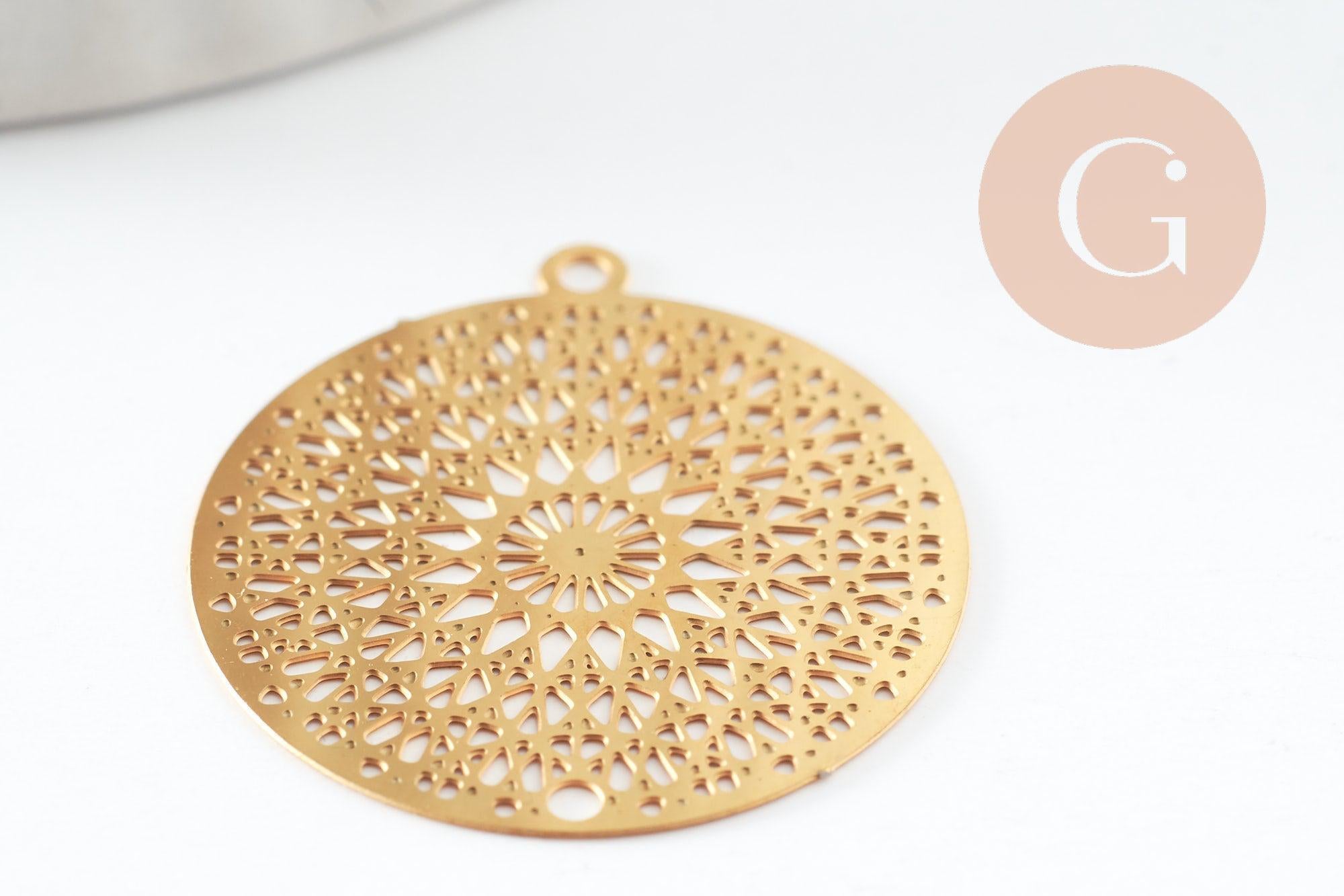 Gingerlily Pendentif Mandala fleur doré 20,5mm x1 acier inox