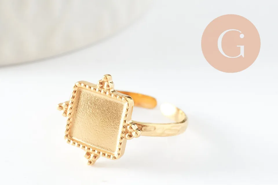 Gingerlily Apprêts DIY G9723 bague cabochon carré dorée 8mm