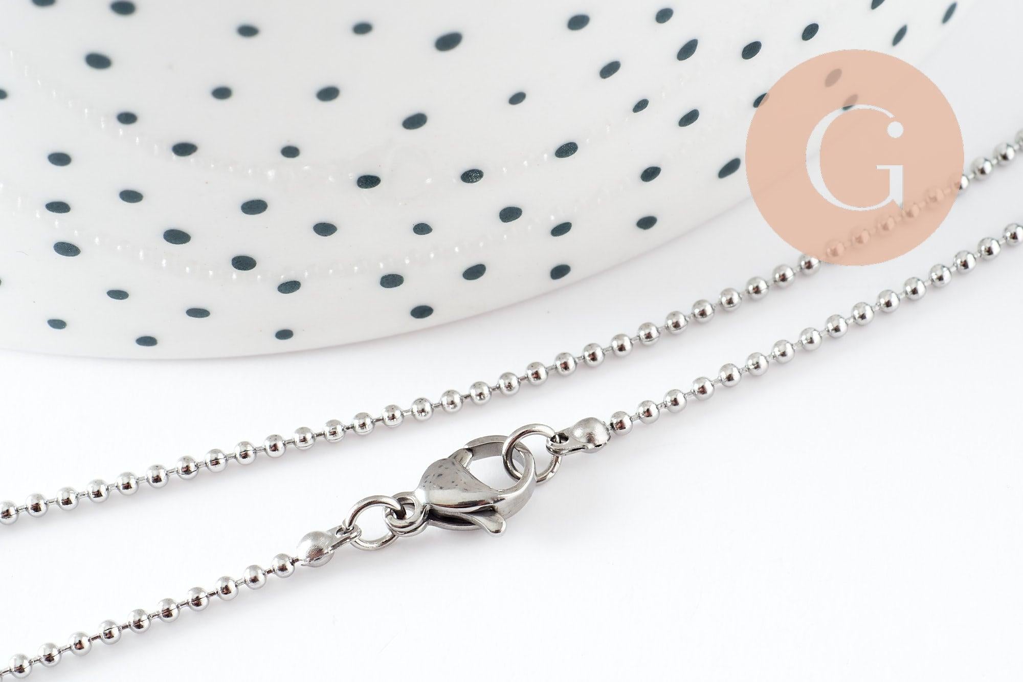 Gingerlily Chaînes Collier boule acier platine G9591 46,5cm