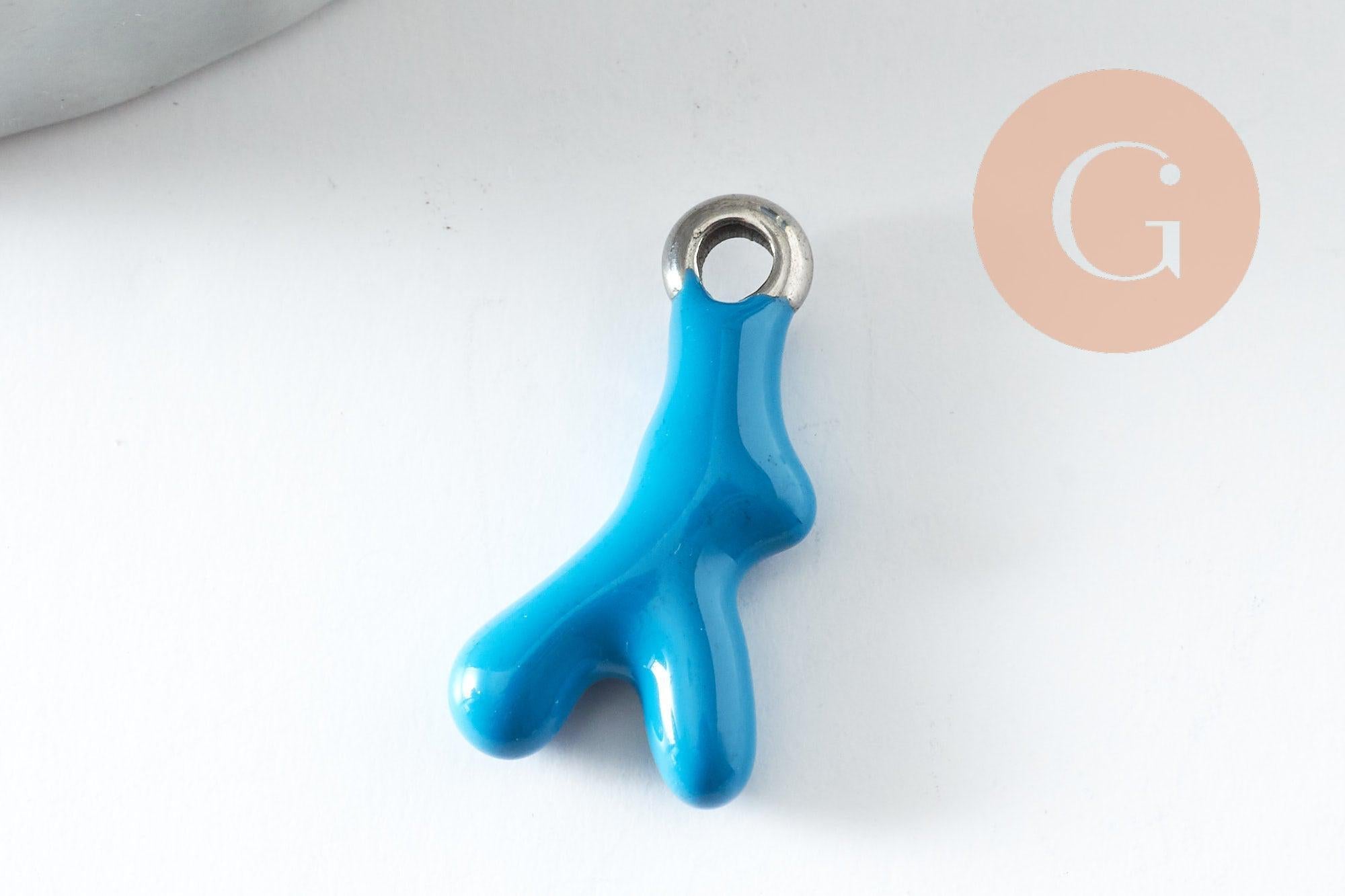 Gingerlily Pendentif branche corail acier orange émail 18,5mm