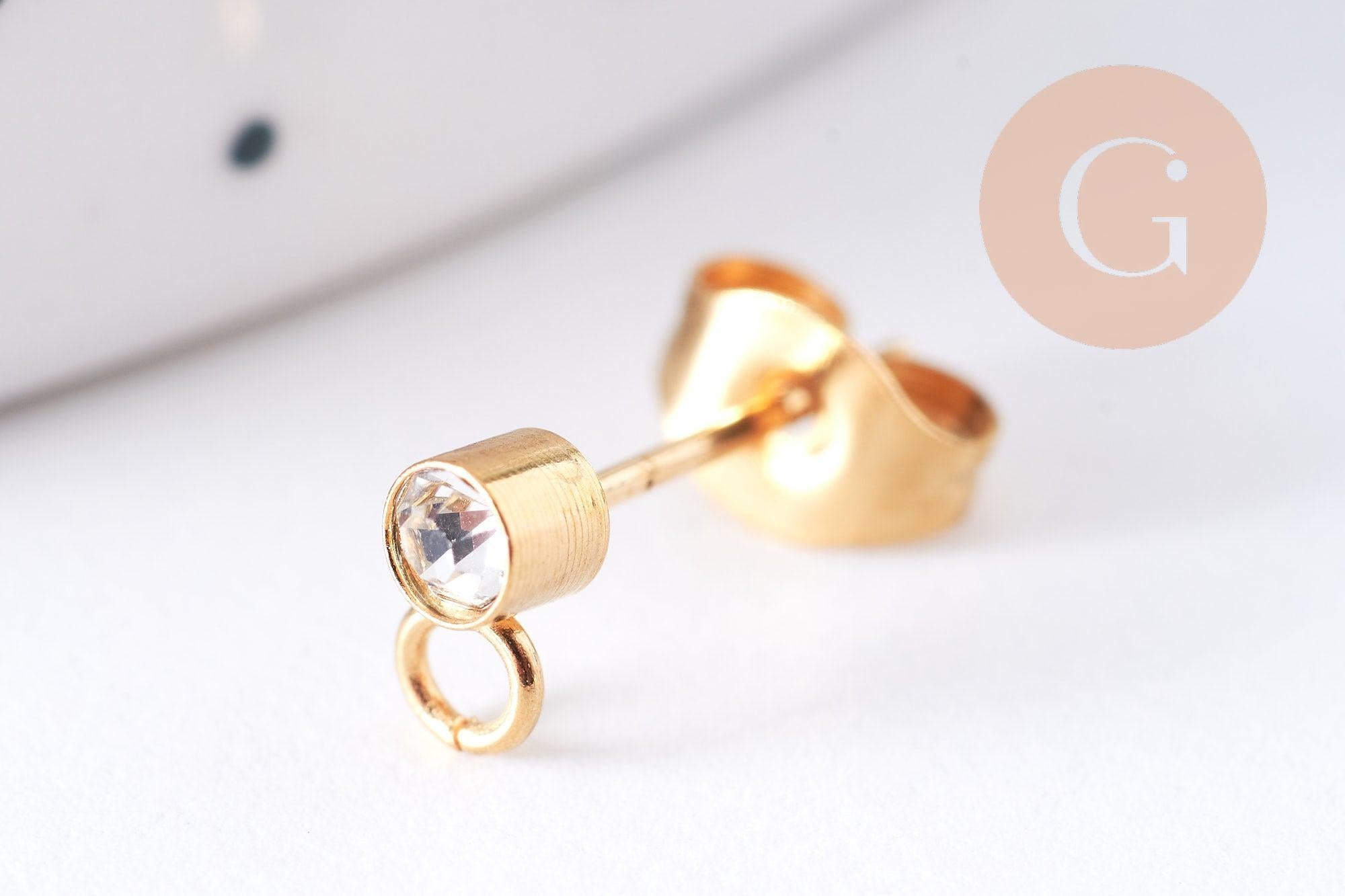 Gingerlily Apprêts clous puces G10610 acier doré zircon 6mm x2