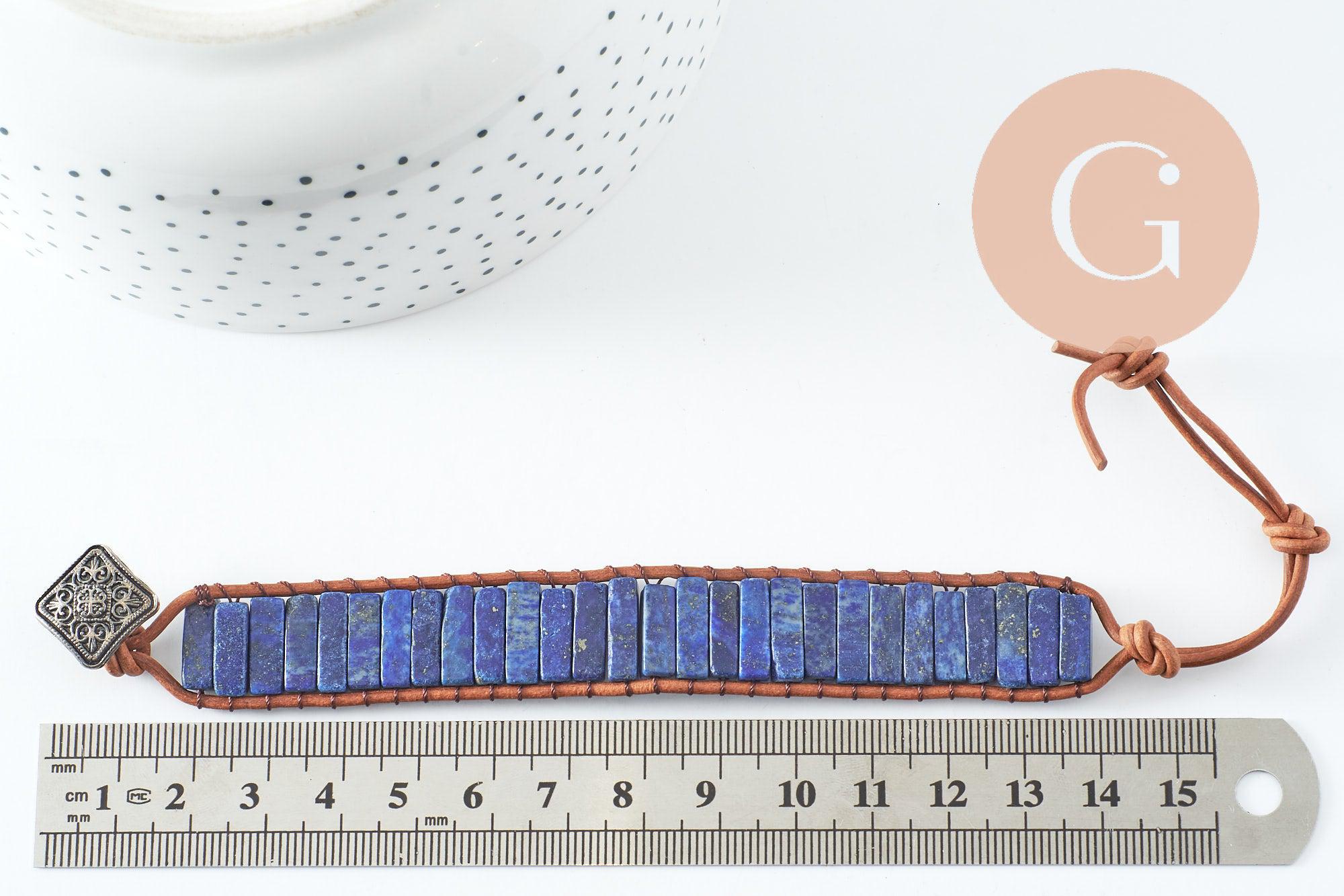 Gingerlily Pierres G9976 bracelet lapis-lazuli cuir 23-28cm
