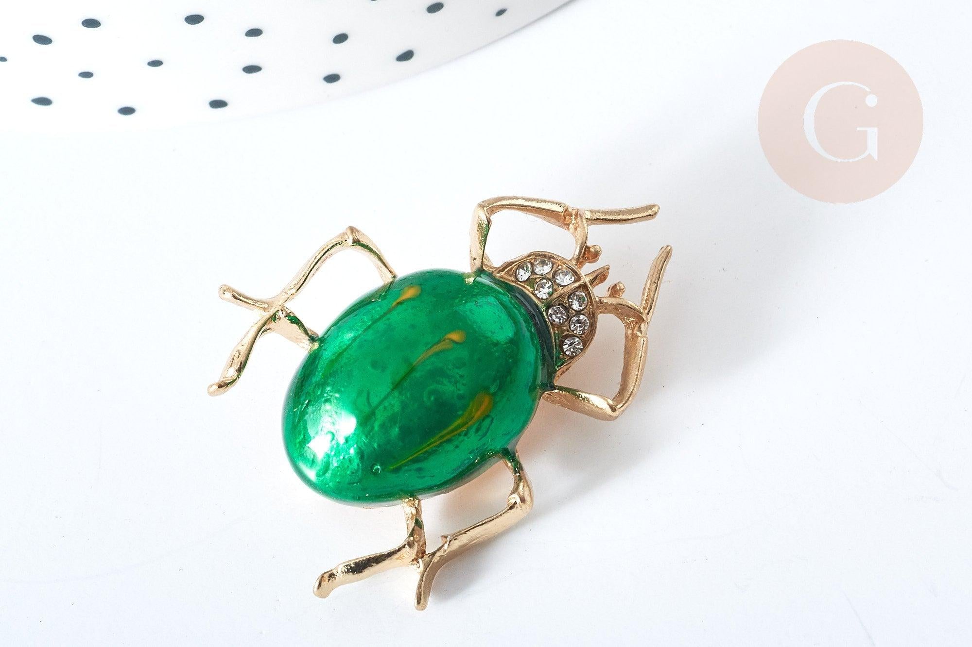 Gingerlily Broches scarabée G8066 broche émail vert 39mm