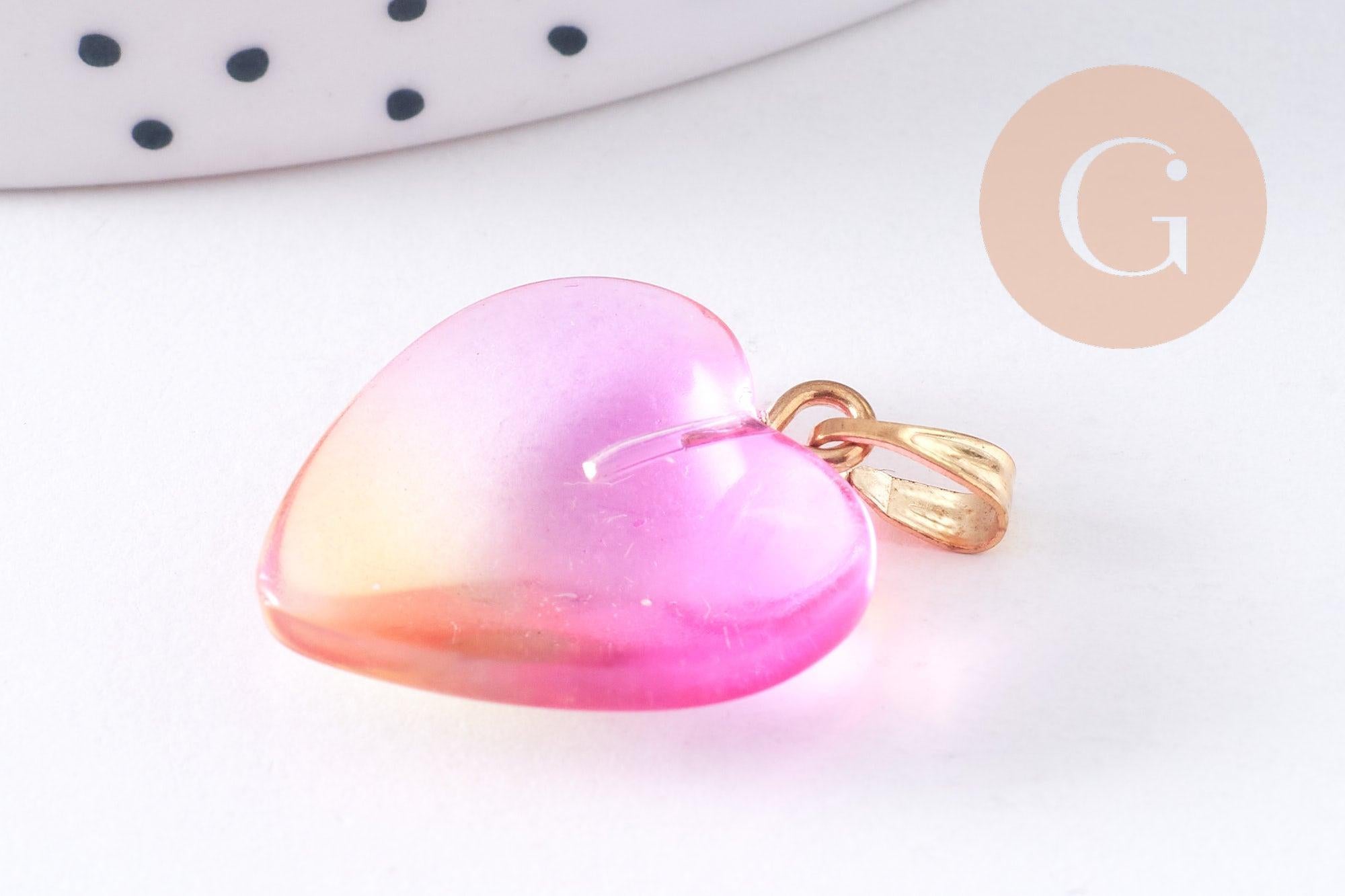Gingerlily Pendentifs DIY pendentif cœur verre rose 22mm x1
