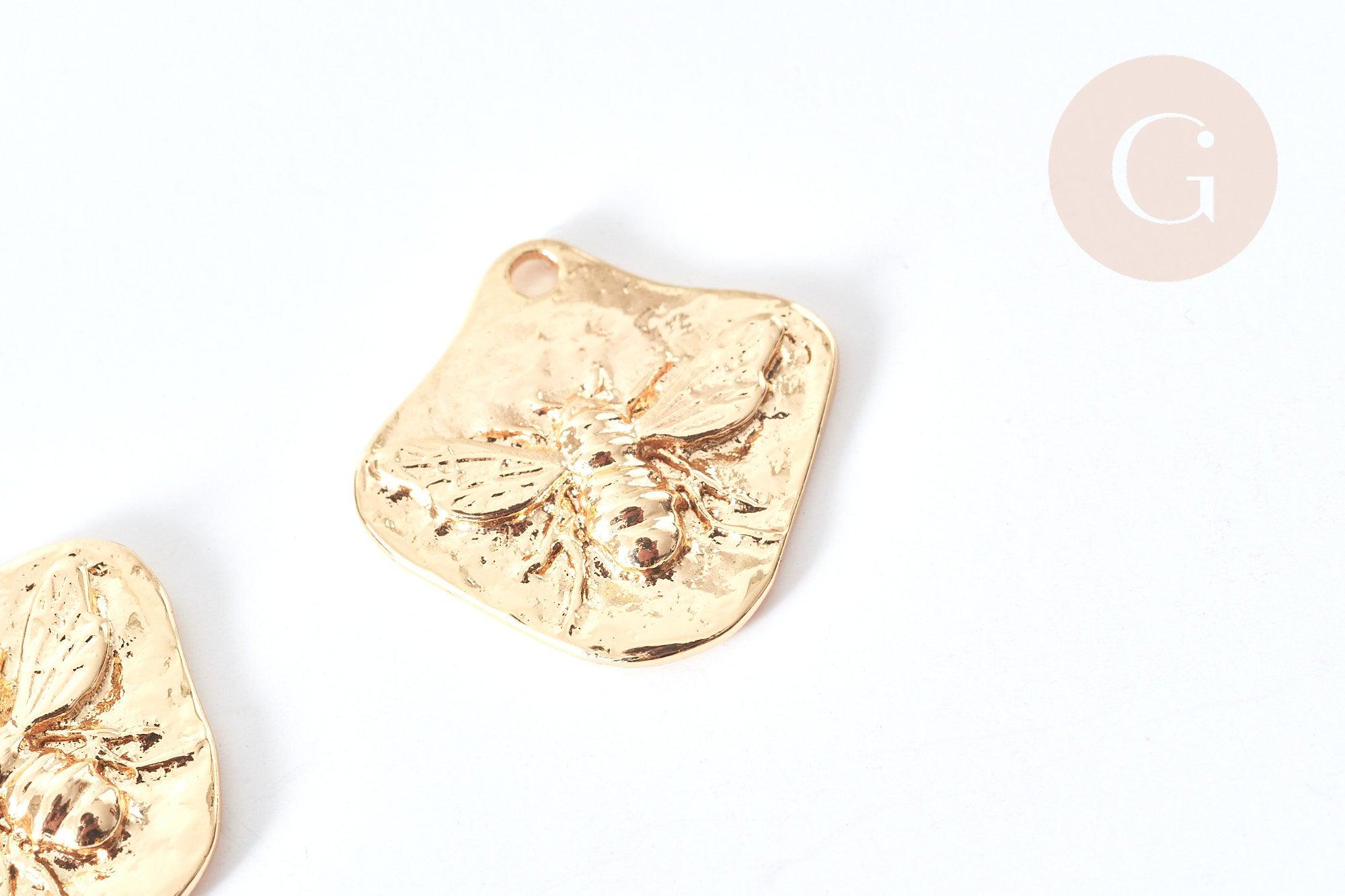 Gingerlily Pendentifs médaille abeille martelée doré 19,5mm