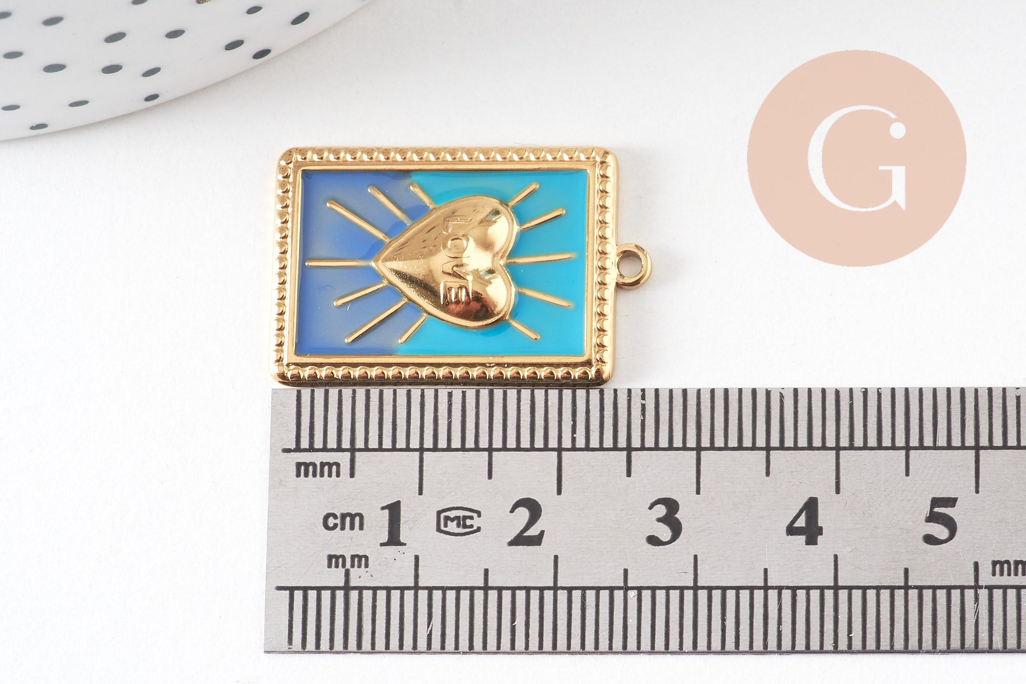 Gingerlily Pendentifs G10801 pendentif rectangle cœur bleu 28mm x1
