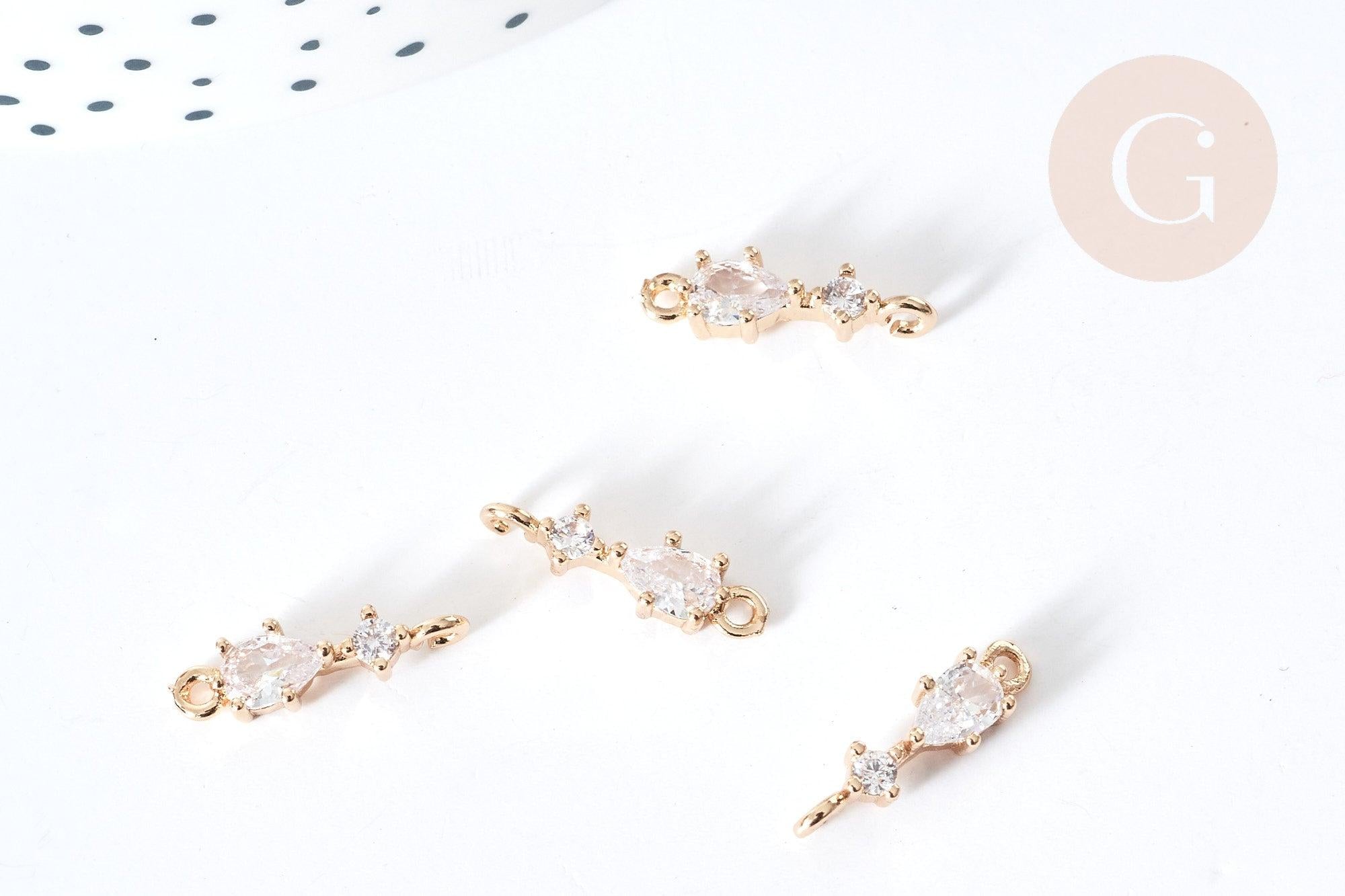 Gingerlily G8075 breloque goutte laiton doré zircons 17mm