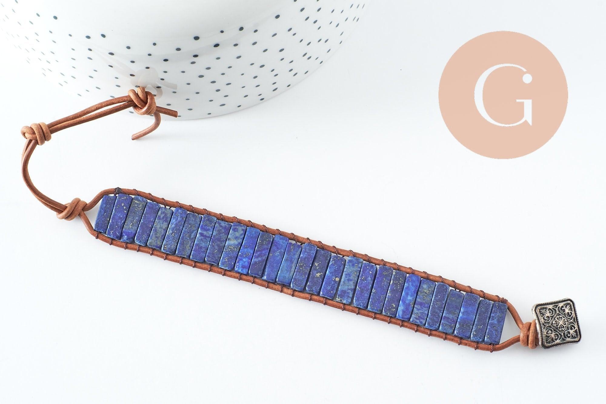 Gingerlily Pierres G9976 bracelet lapis-lazuli cuir 23-28cm