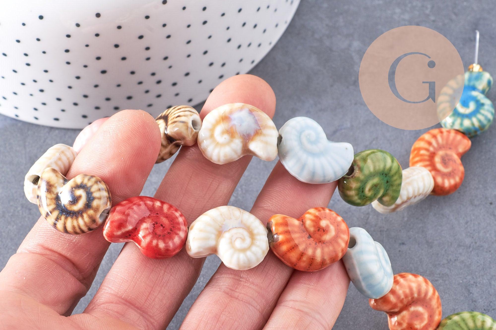 Gingerlily Perles coquillage porcelaine 20,5 mm fil 35 cm