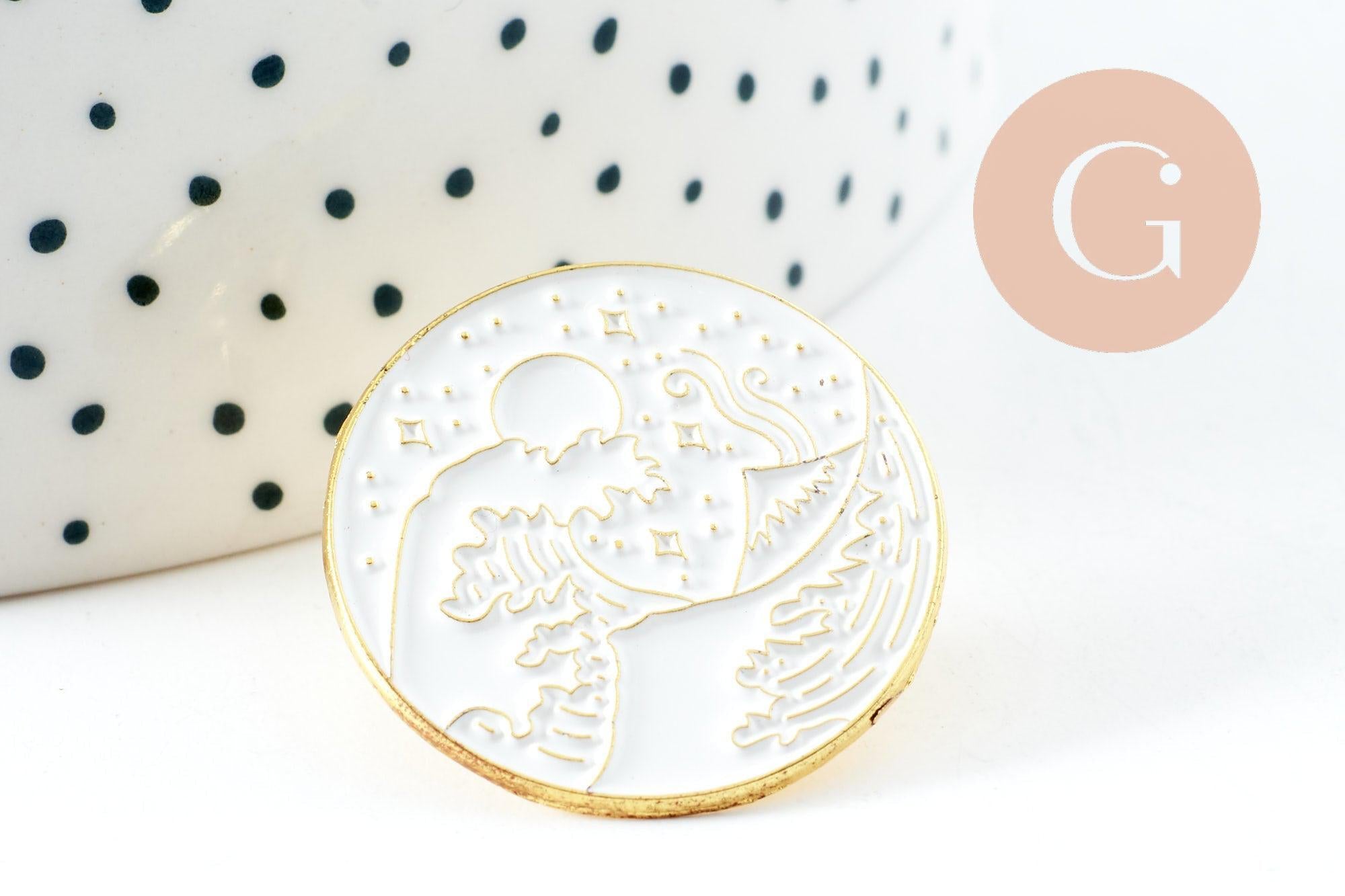 Gingerlily broche ronde vague blanc doré 26mm x1 G9748
