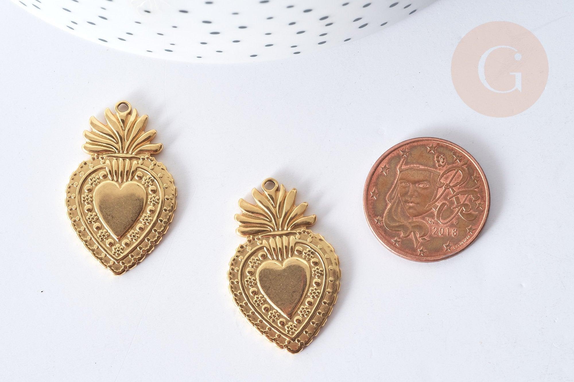 Gingerlily Pendentif cœur acier doré 30mm x1