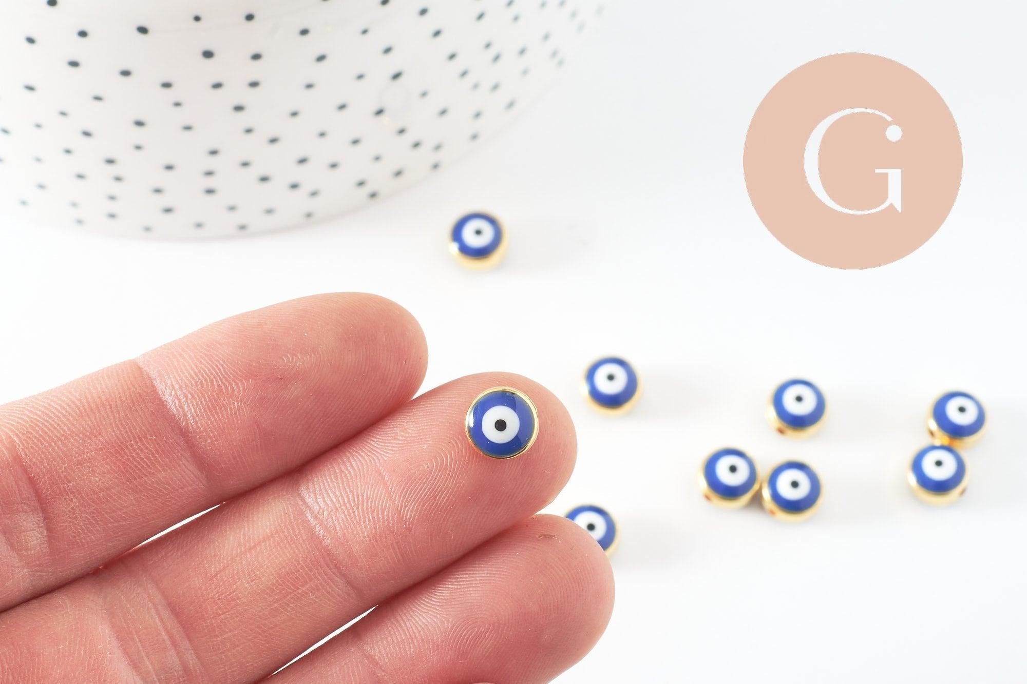 Gingerlily Perles mauvais oeil émail bleu 8mm x10 plastique