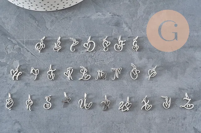 Gingerlily Pendentifs DIY Initiale G11373 breloque platine 12,5mm x1
