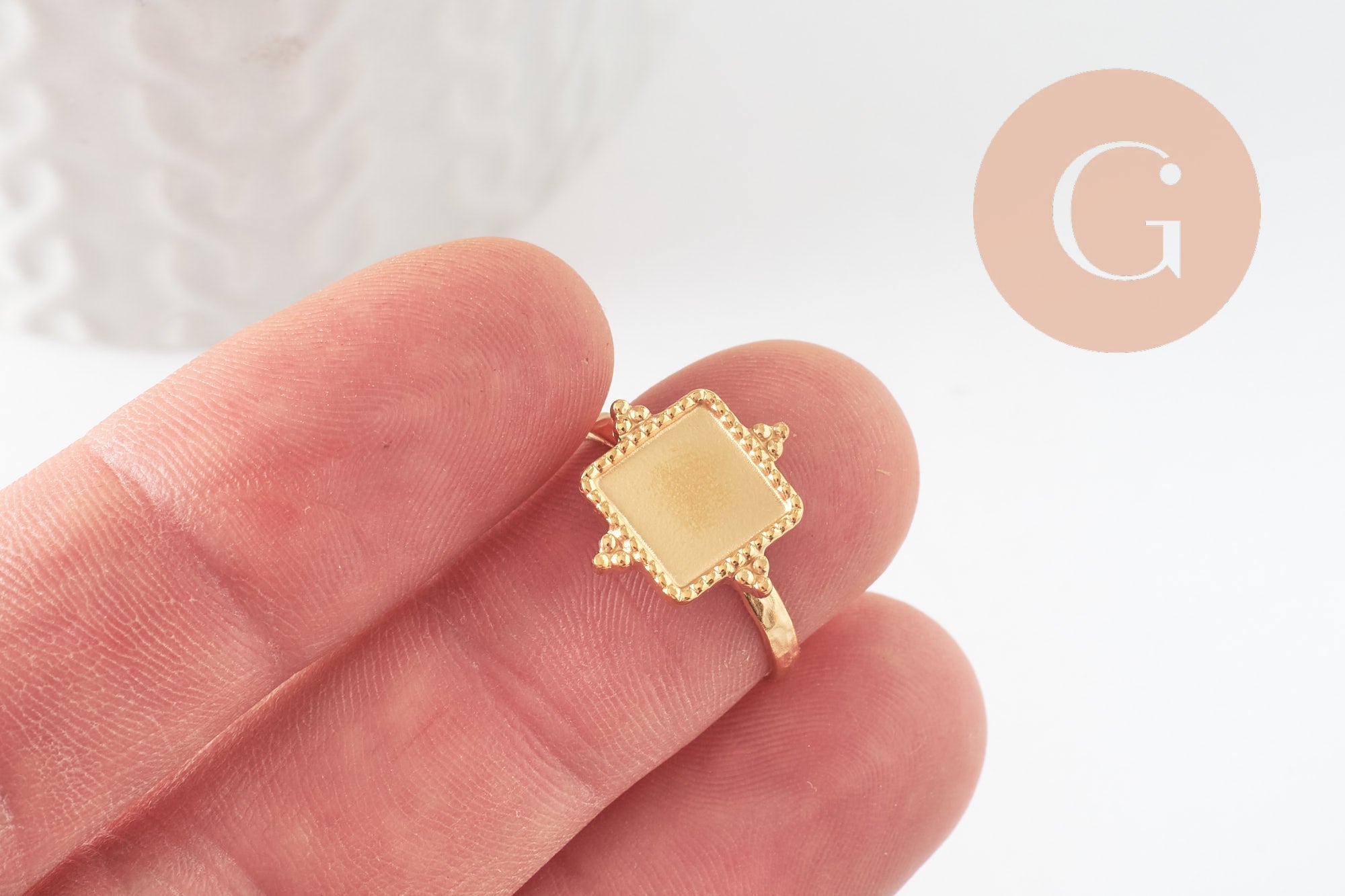 Gingerlily Apprêts DIY G9723 bague cabochon carré dorée 8mm