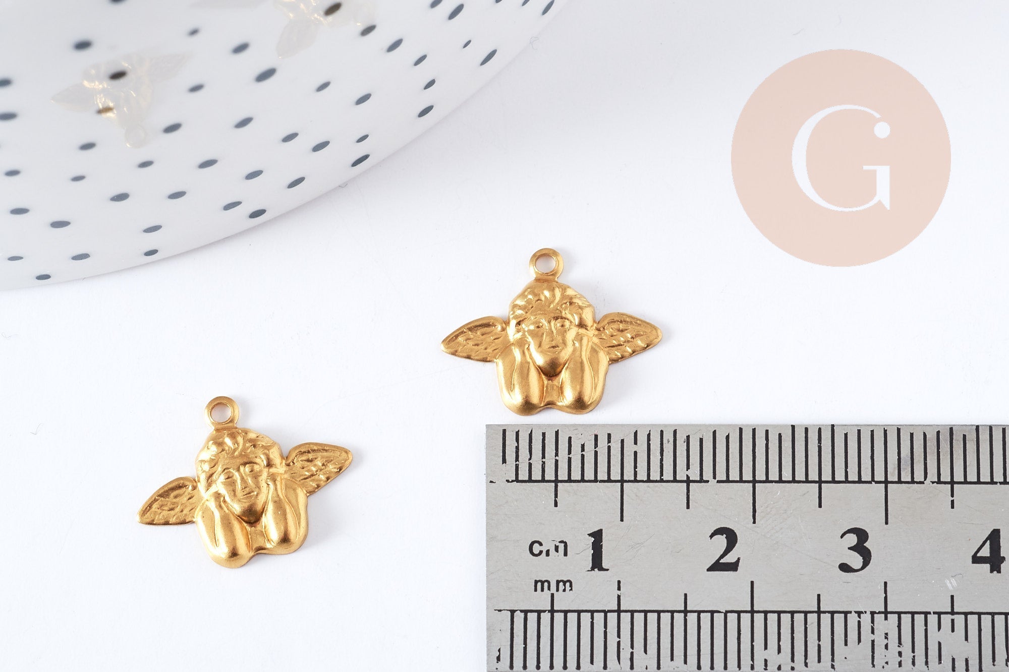 Gingerlily Pendentif G7632 breloque ange laiton brut 16 mm x2