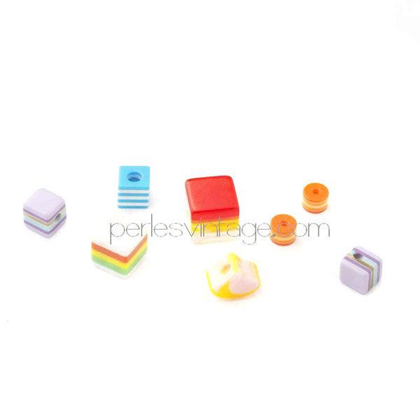 Gingerlily Perles lot 10 perles plastique colorées rayées