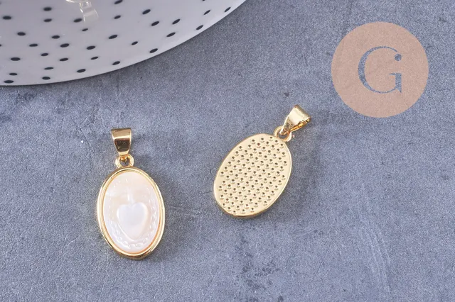 Gingerlily Pendentifs médaille ovale nacre cœur sacré 20mm