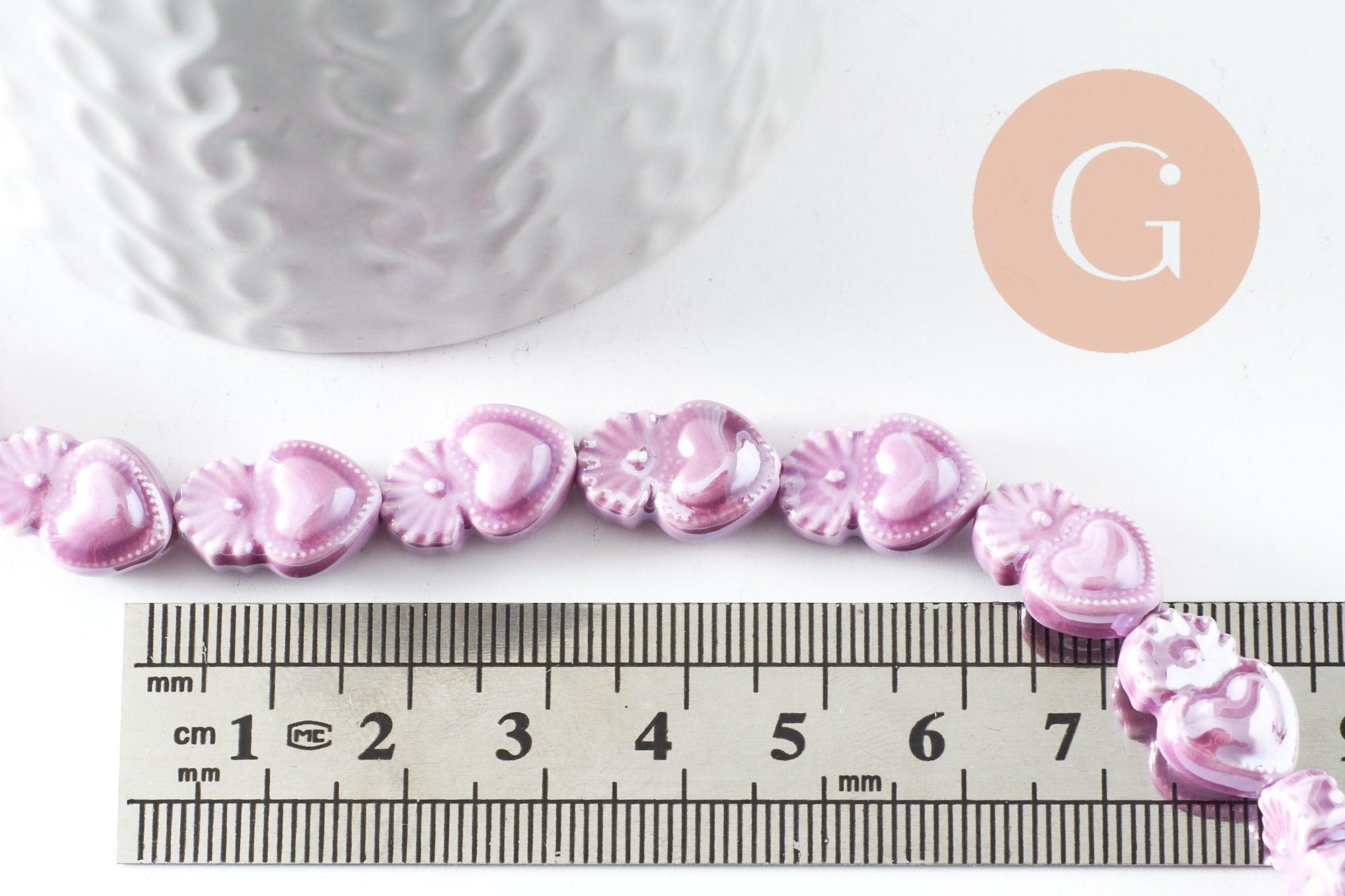Gingerlily Perle Porcelaine Cœur Violet 16mm x24