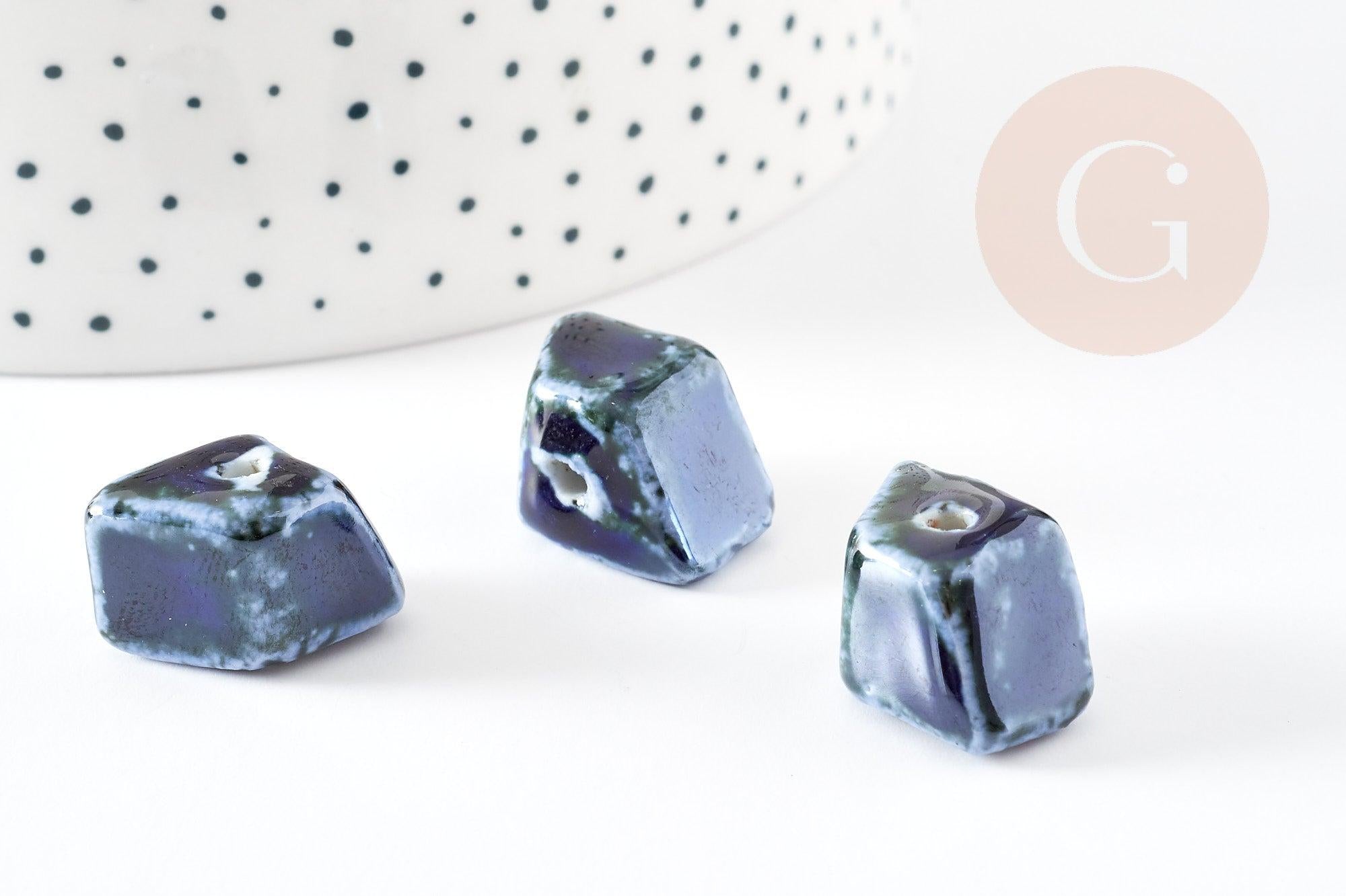 Gingerlily Perles pépite perles céramique bleu 20mm x10